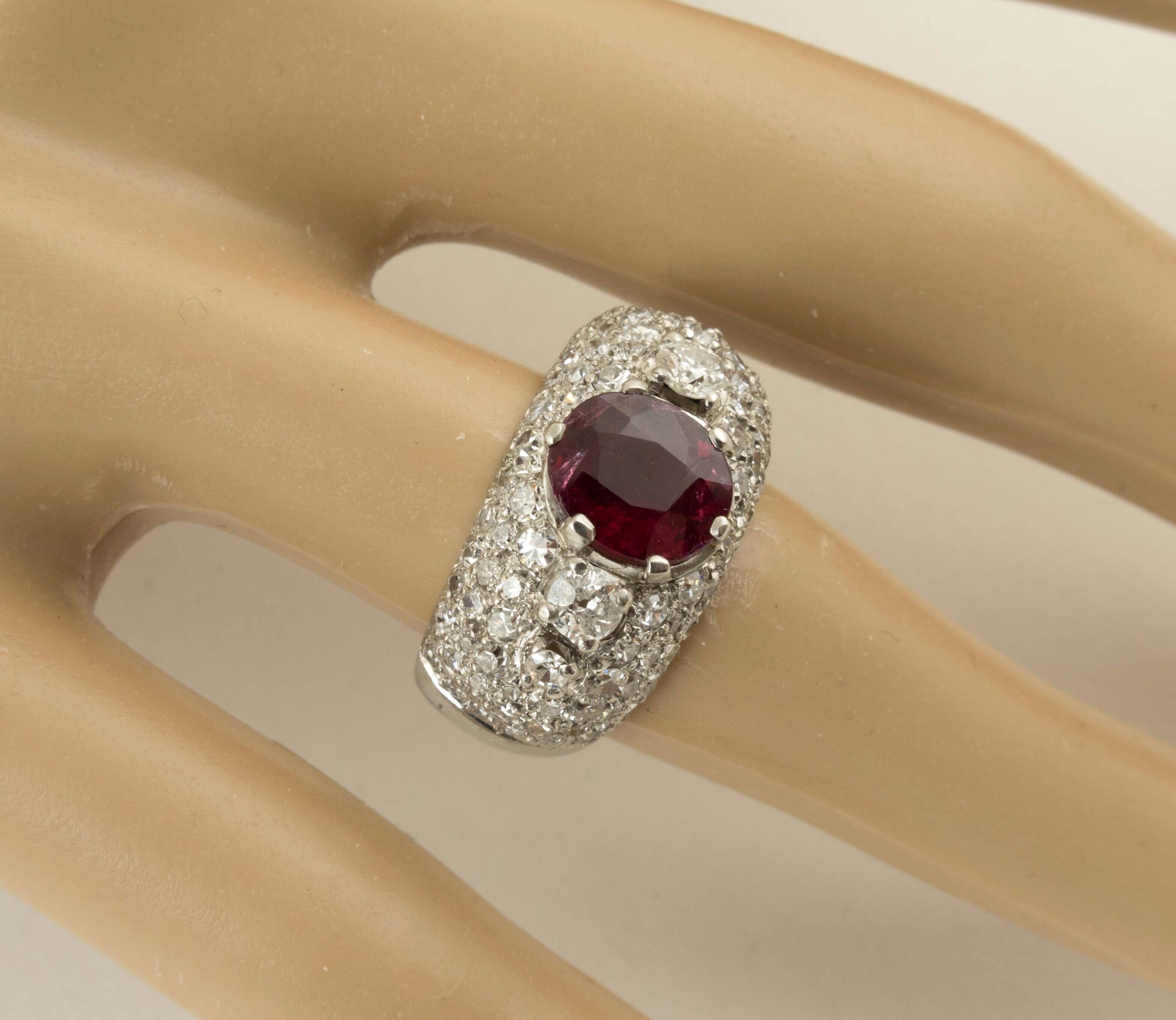 Modern AGL Certified Natural Unheated Ruby Diamond Platinum Ring For Sale