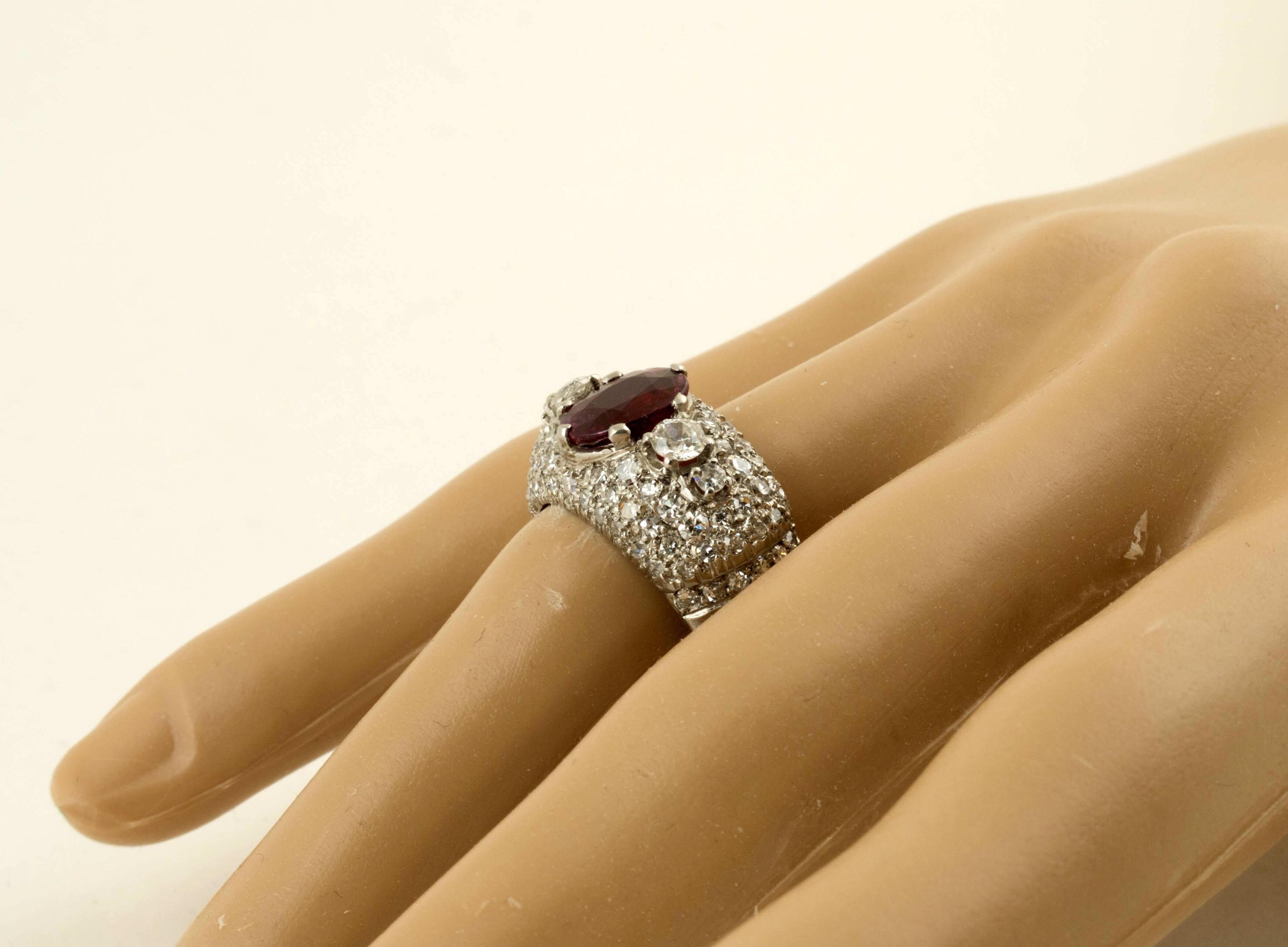 Platinring, AGL-zertifizierter natürlicher unerhitzter Rubin-Diamant für Damen oder Herren im Angebot