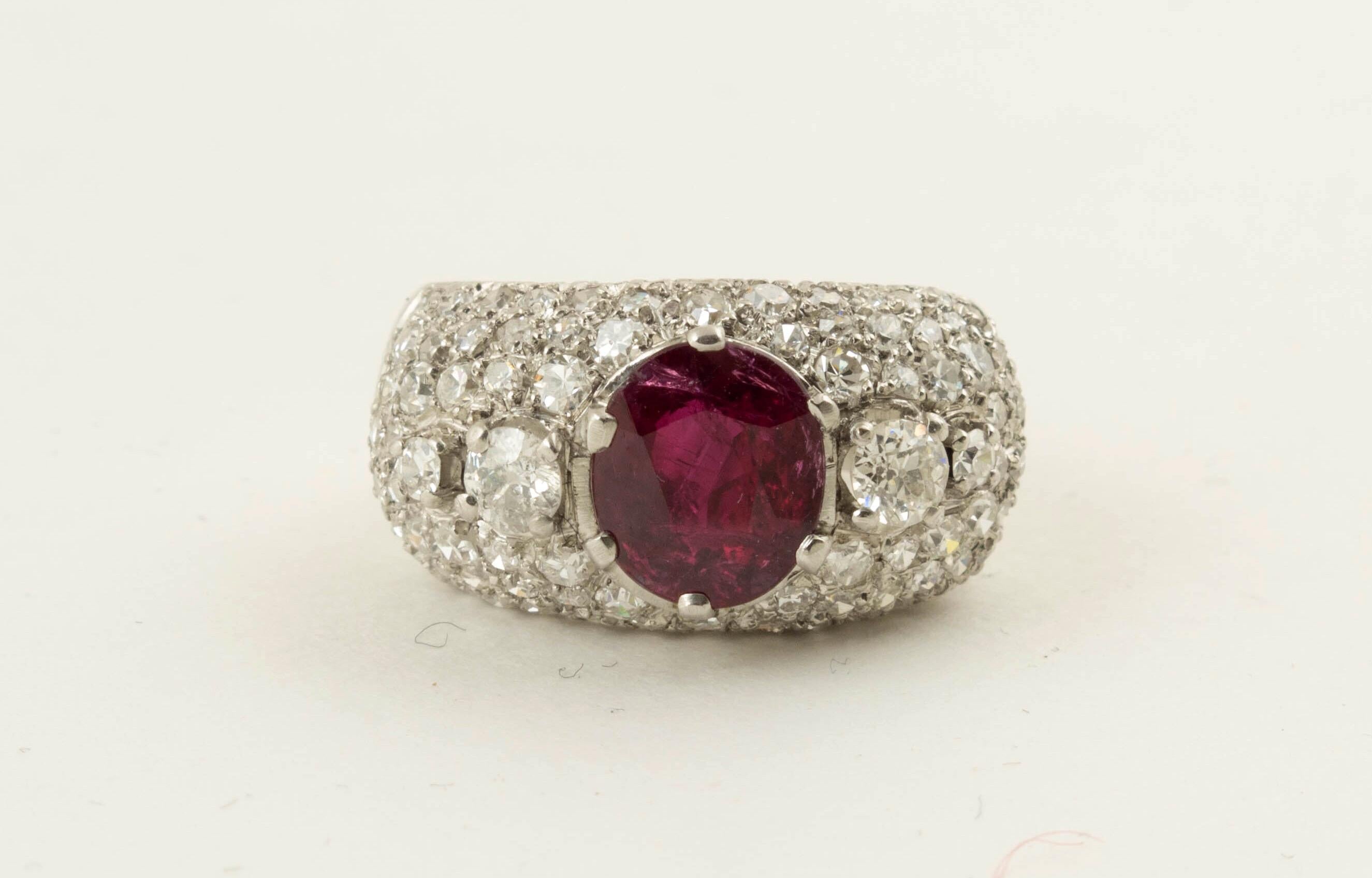 AGL Certified Natural Unheated Ruby Diamond Platinum Ring For Sale 1