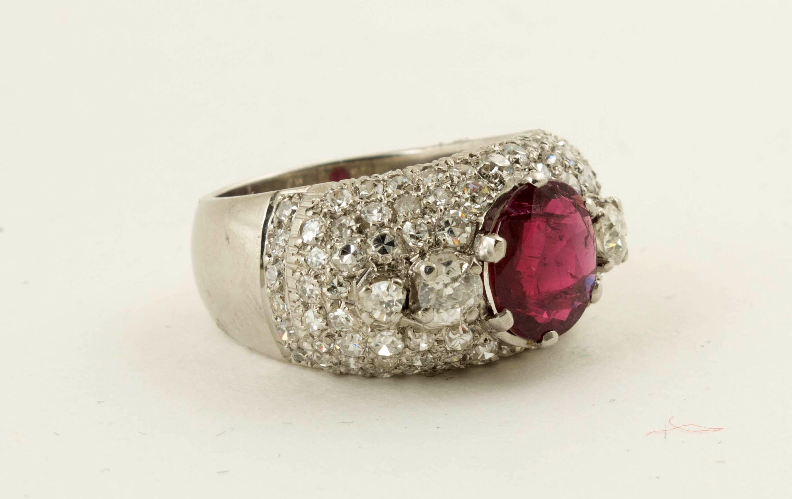 AGL Certified Natural Unheated Ruby Diamond Platinum Ring For Sale 2