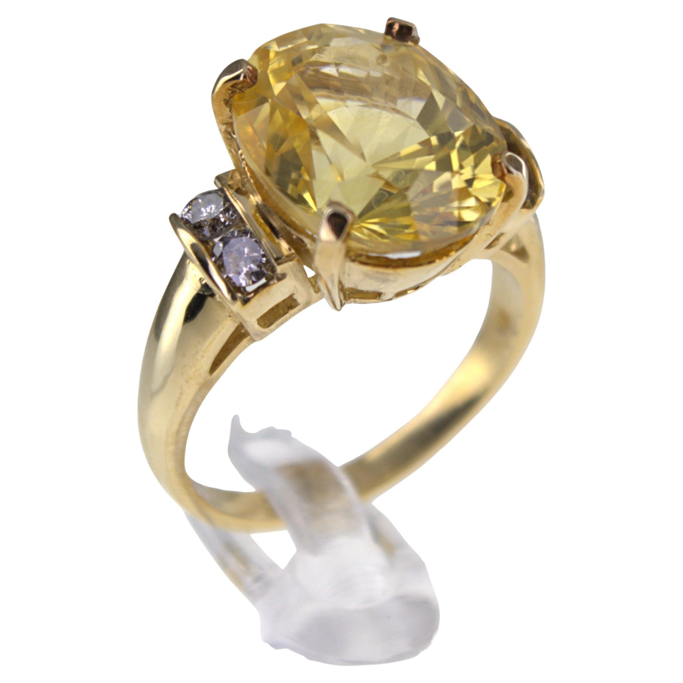 AGL Certified Natural Yellow Sapphire, Diamond, 14K Yellow Gold Ring For Sale