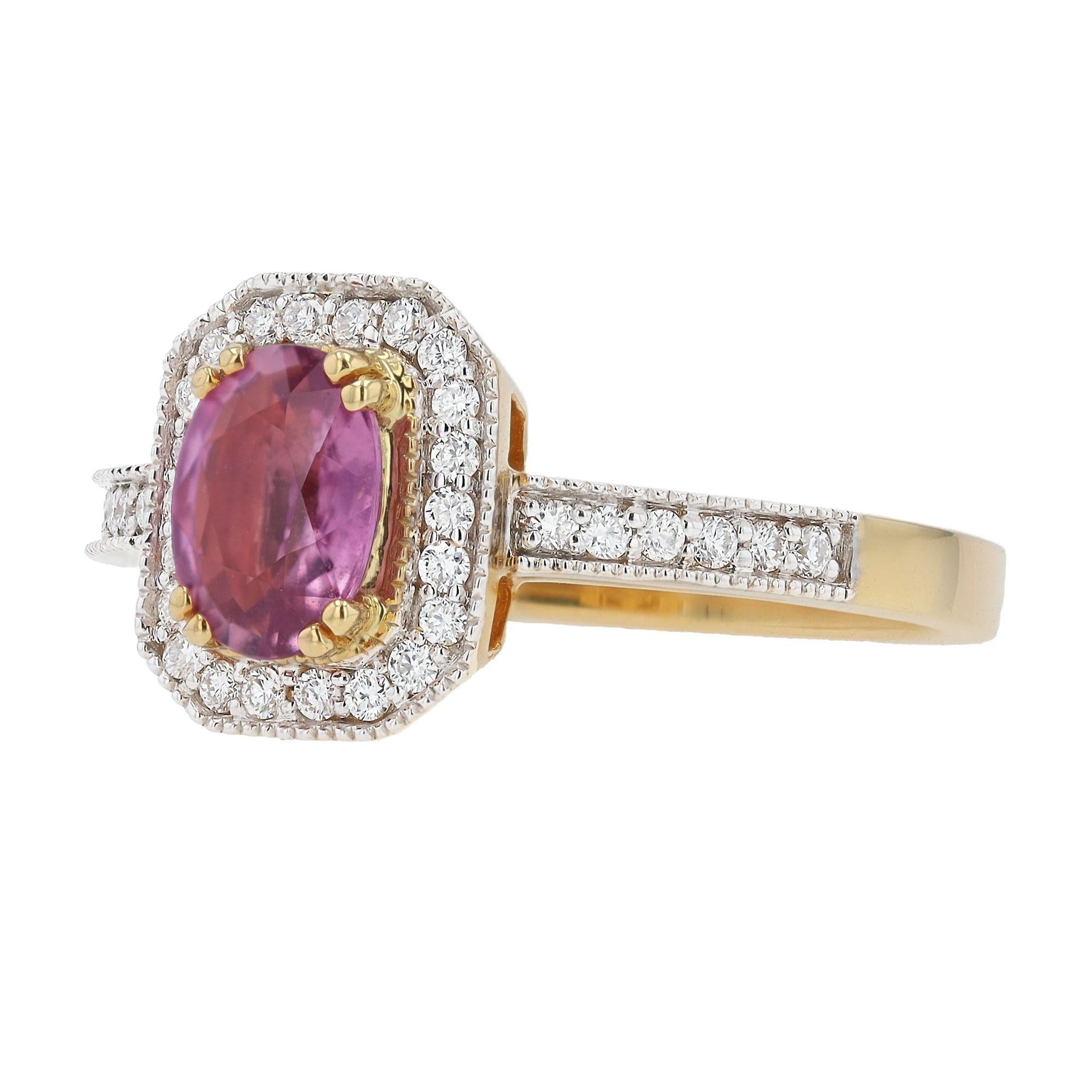 Contemporain Bague Padparadscha avec diamants et saphir de 0,95 carat certifié AGL, sans chaleur en vente