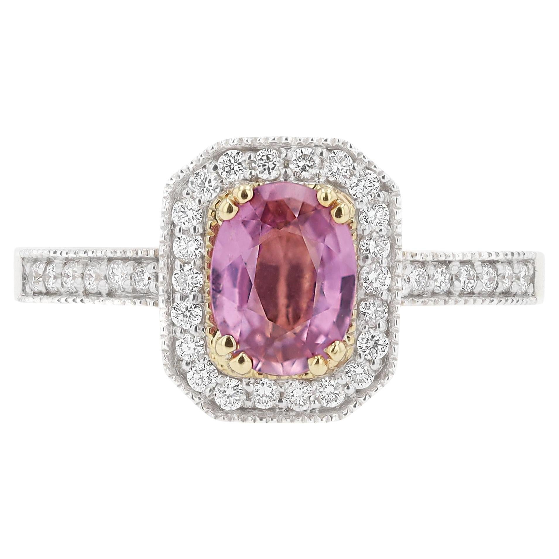 AGL Certified No Heat 0.95ct Padparadscha Sapphire and Diamond Ring