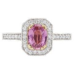 AGL Certified No Heat 0.95ct Padparadscha Sapphire and Diamond Ring