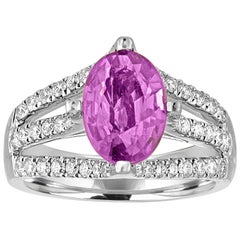 AGL Certified No Heat 2.86 Carat Oval Purple Pink Sapphire Diamond Gold Ring