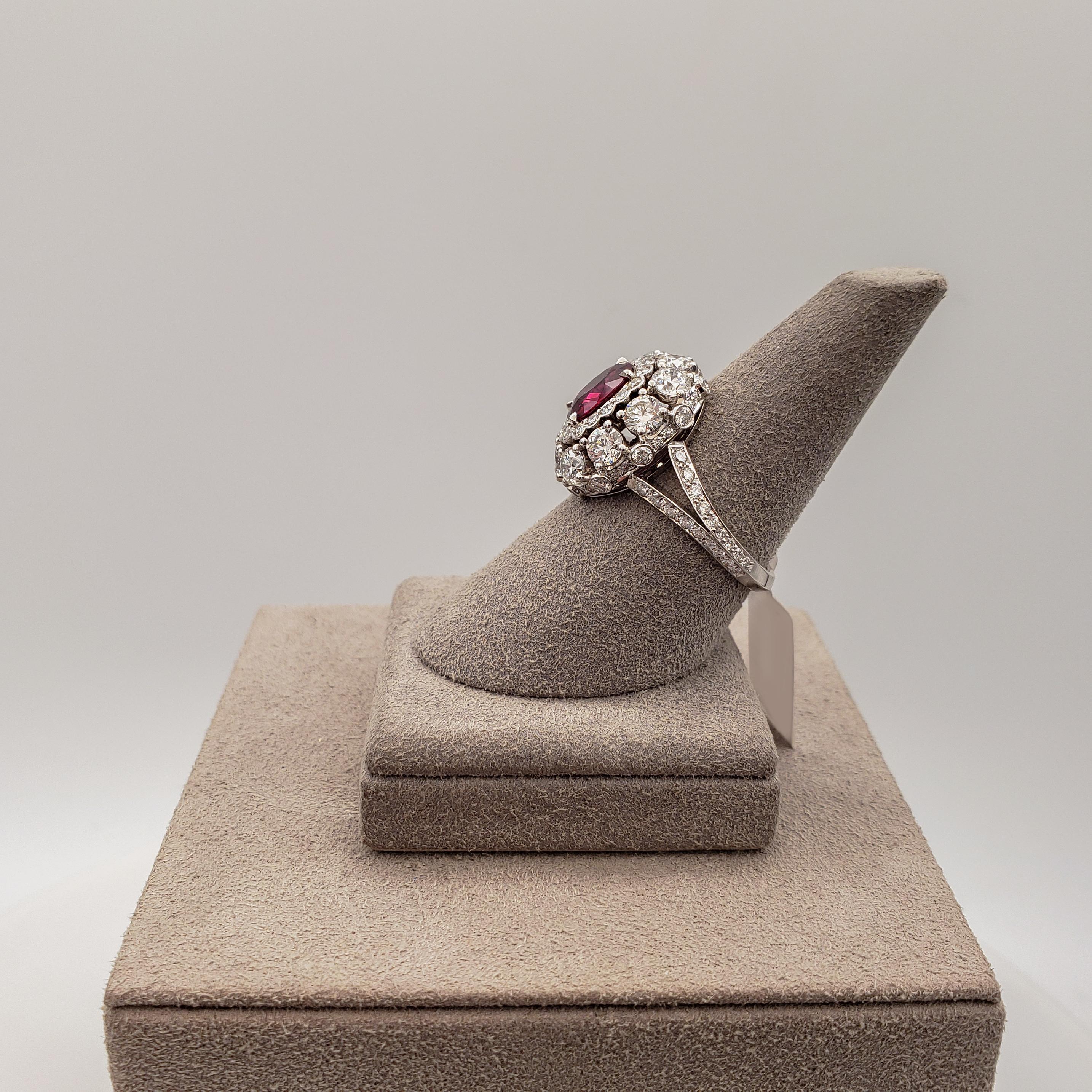 Roman Malakov 1.69 Carats No-Heat Burmese Ruby with Diamond Halo Engagement Ring For Sale 2