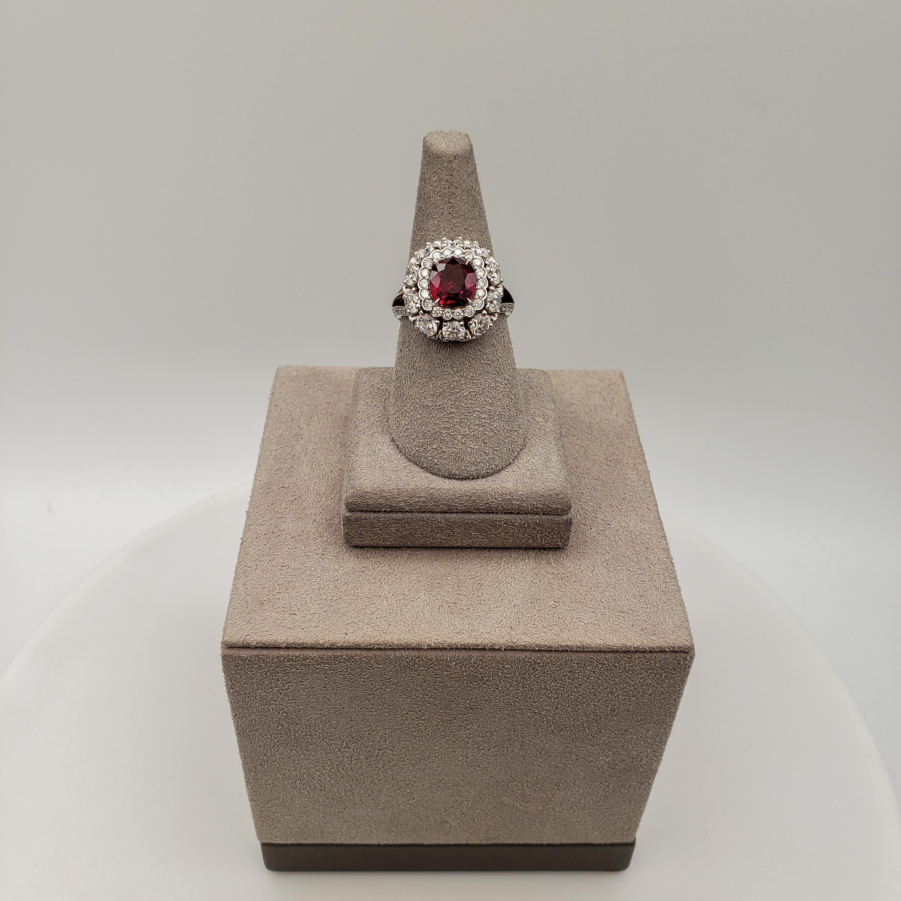 Roman Malakov 1.69 Carats No-Heat Burmese Ruby with Diamond Halo Engagement Ring In New Condition For Sale In New York, NY
