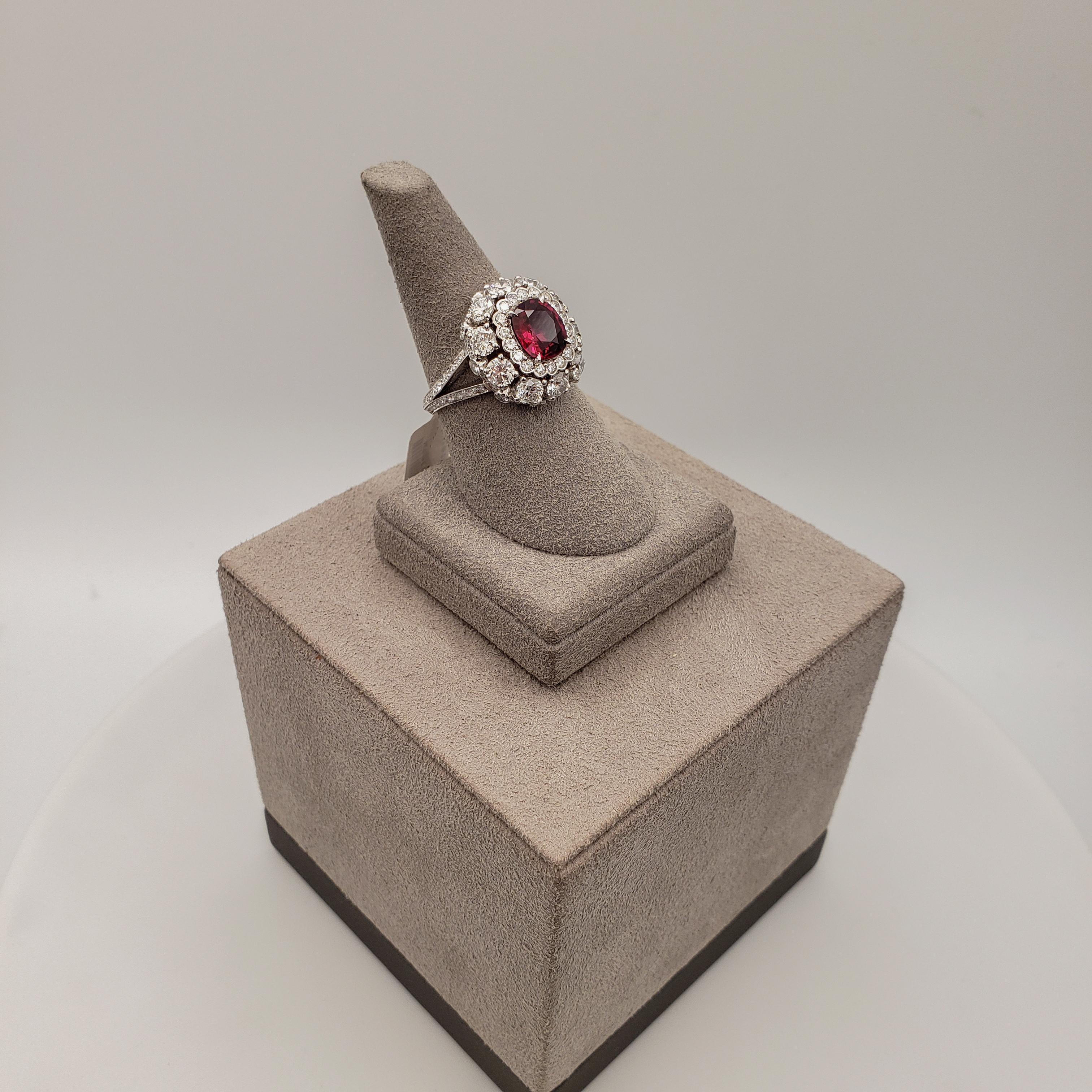 Women's Roman Malakov 1.69 Carats No-Heat Burmese Ruby with Diamond Halo Engagement Ring For Sale