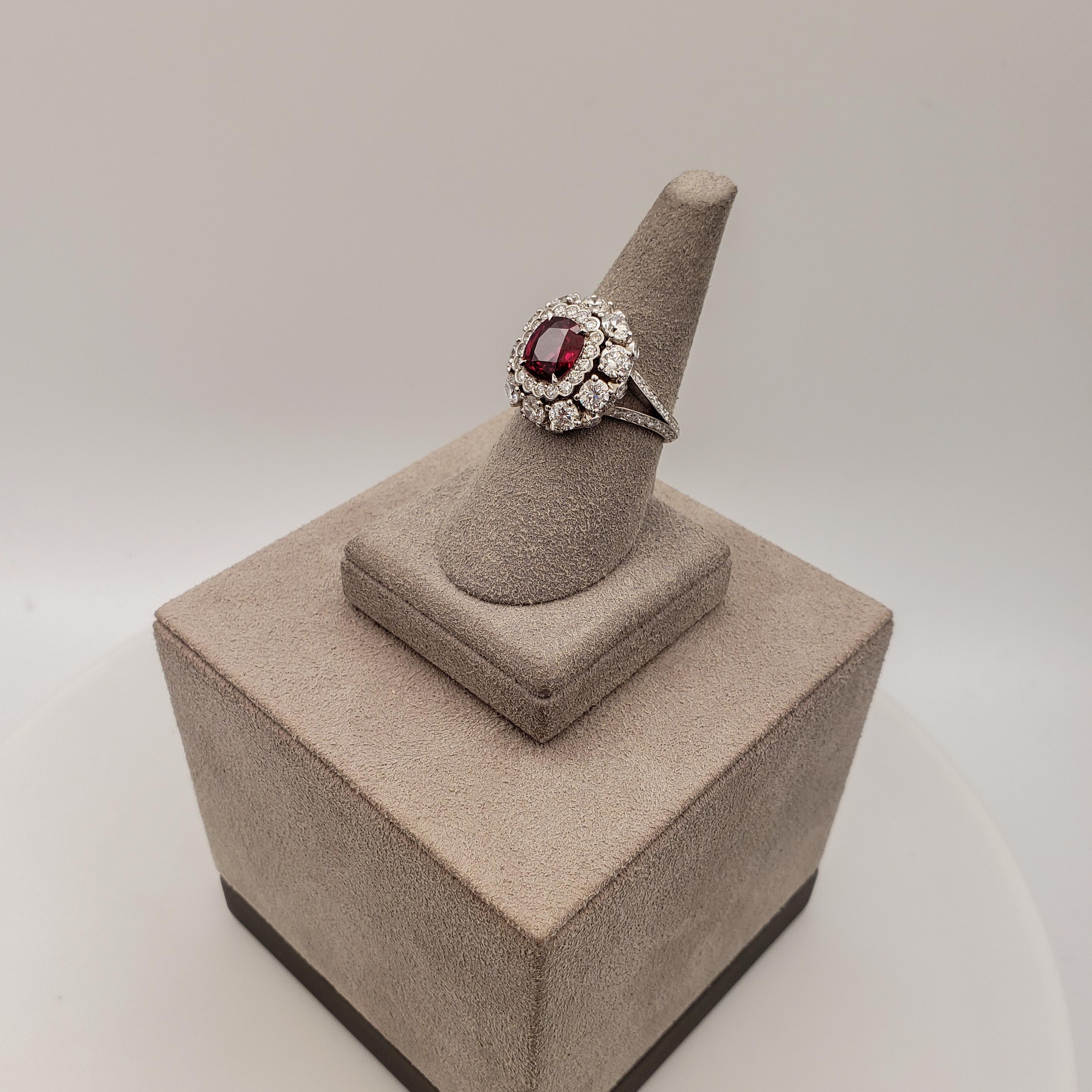 Roman Malakov 1.69 Carats No-Heat Burmese Ruby with Diamond Halo Engagement Ring For Sale 1