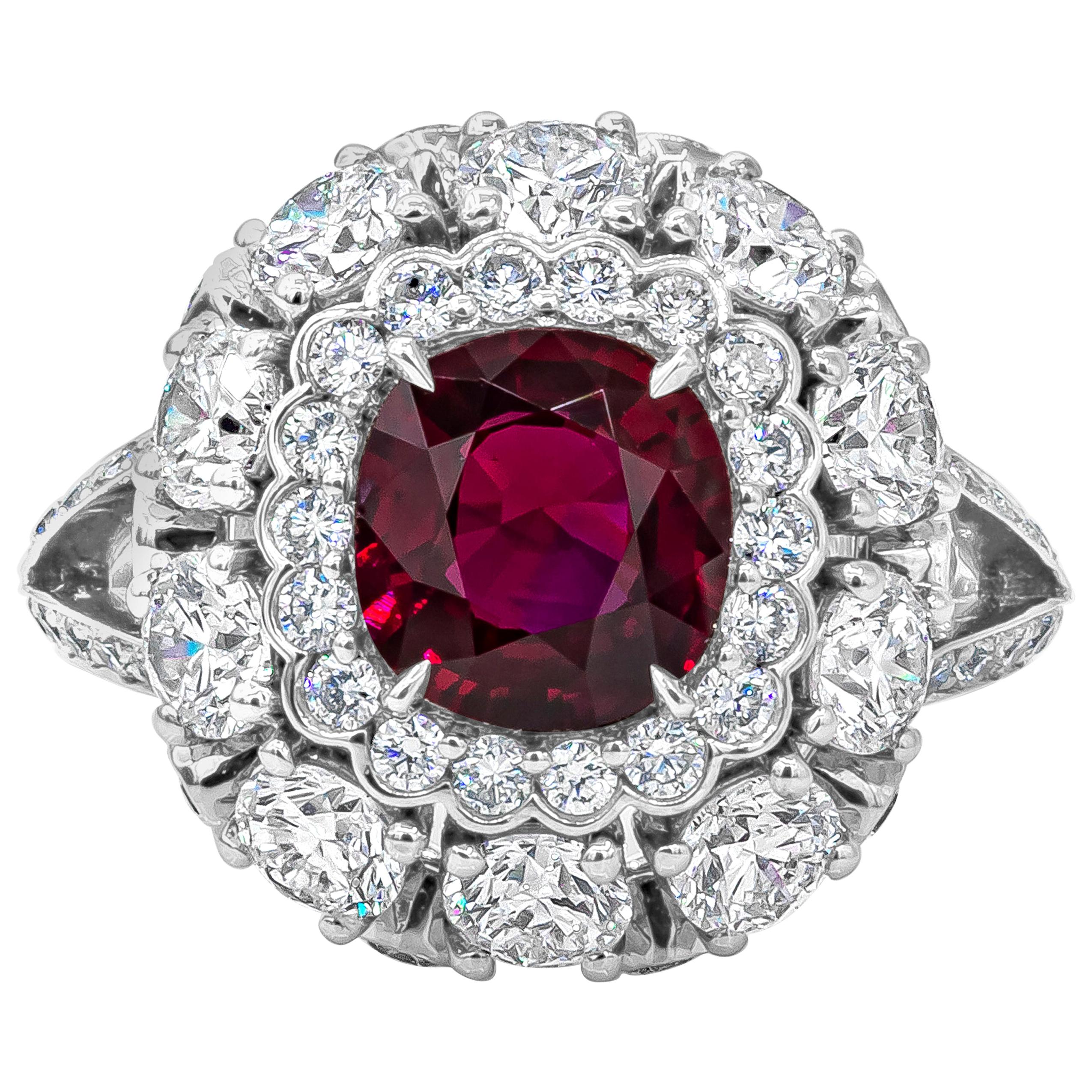 Roman Malakov 1.69 Carats No-Heat Burmese Ruby with Diamond Halo Engagement Ring