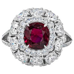 Roman Malakov, bague de fiançailles halo de diamants et rubis birman non chauffé de 1,69 carat