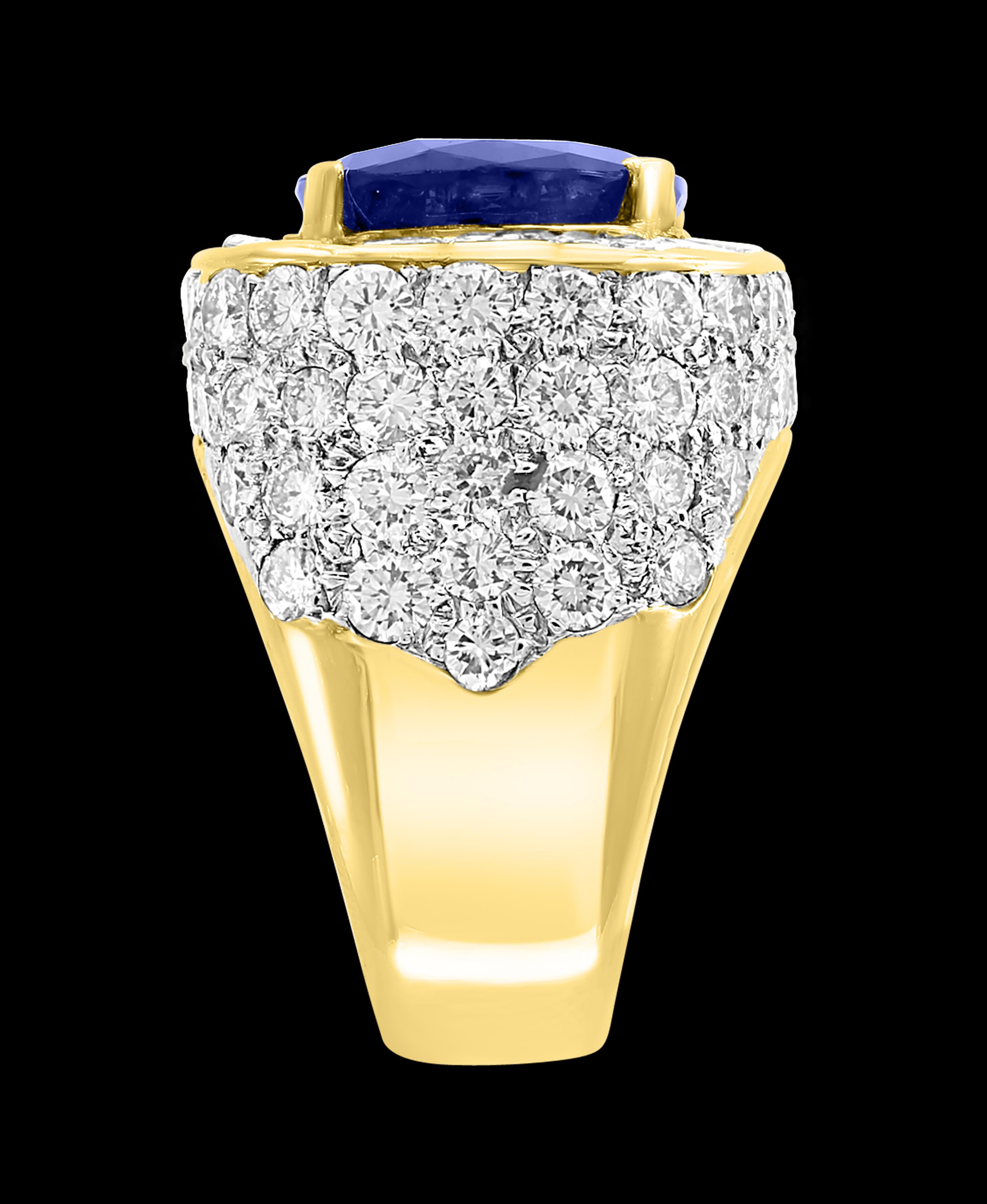 Women's AGL Certified  No Heat  Natural 11.81 Ct Blue Sapphire & Diamond 18K Gold Ring For Sale