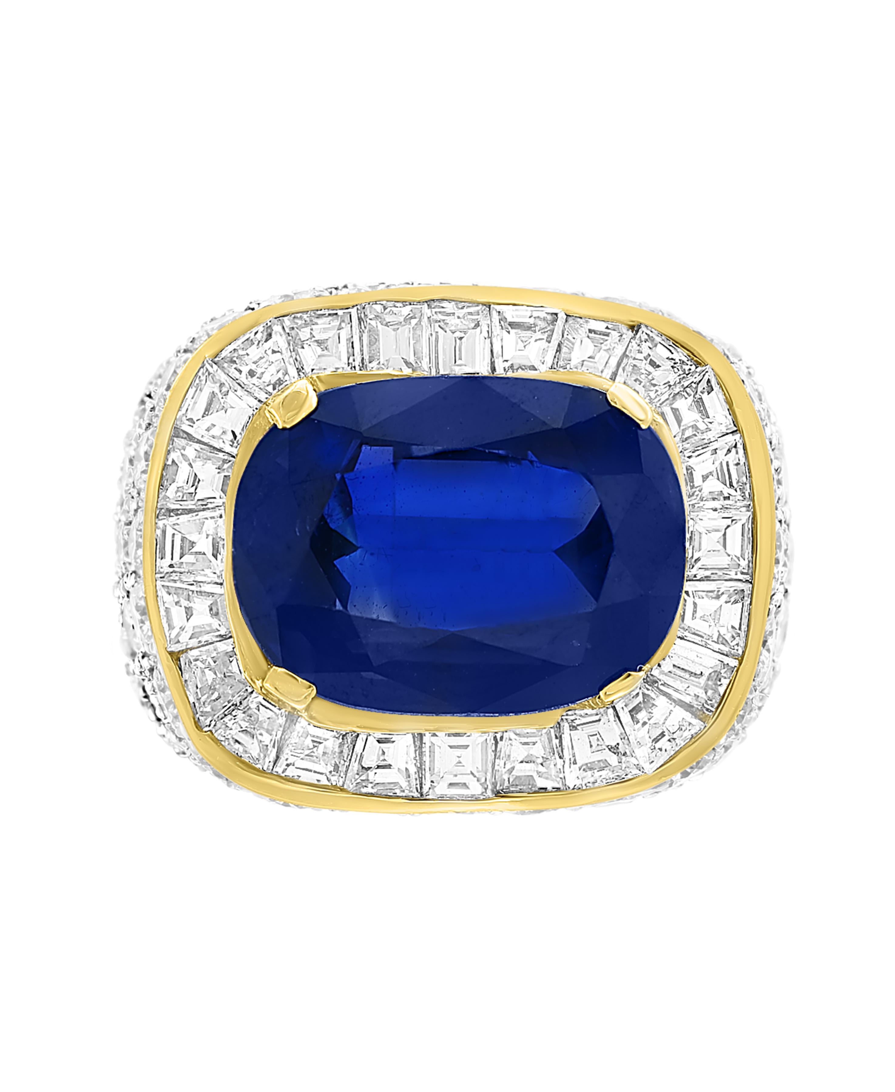 AGL Certified  No Heat  Natural 11.81 Ct Blue Sapphire & Diamond 18K Gold Ring For Sale 1