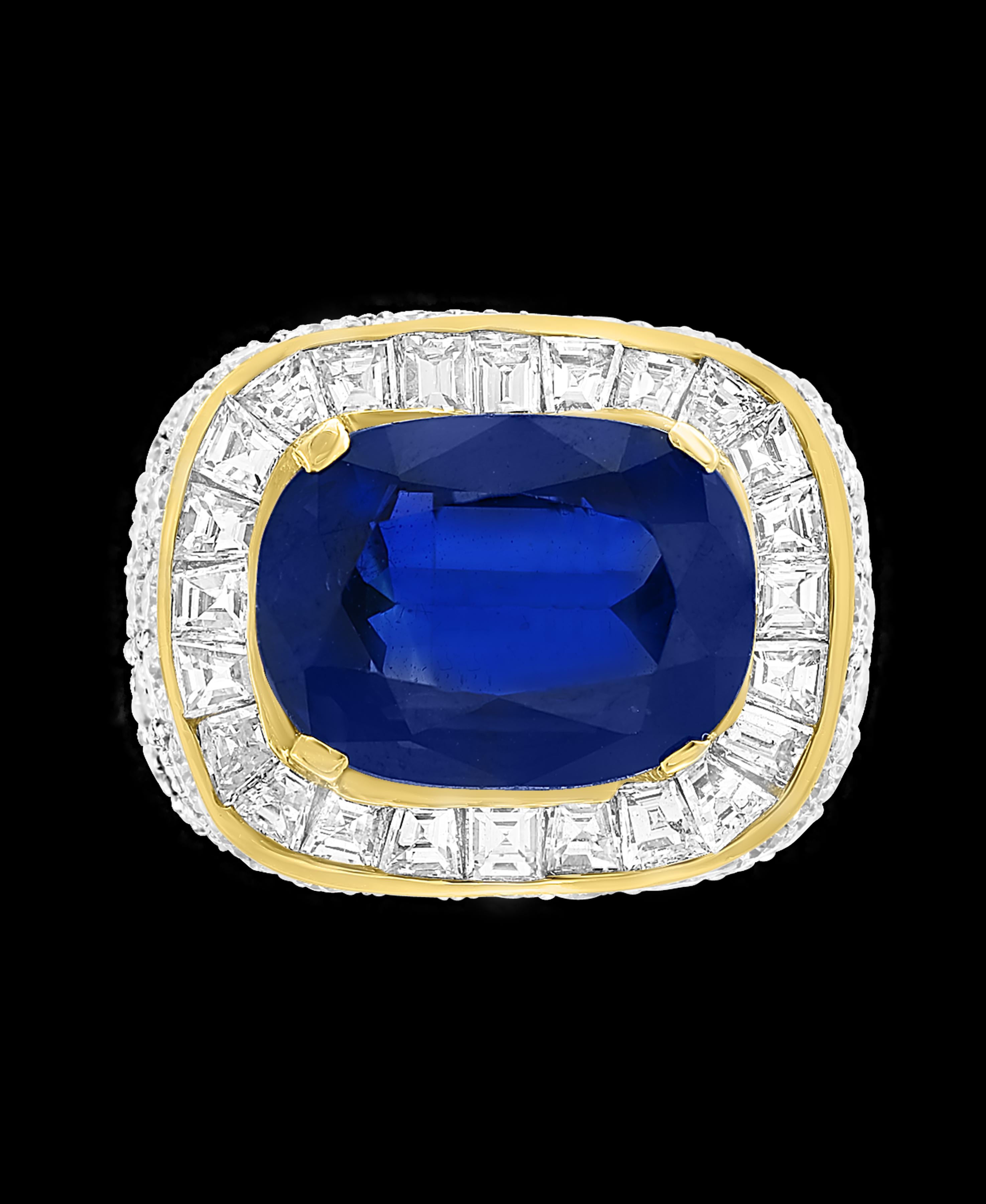 AGL Certified  No Heat  Natural 11.81 Ct Blue Sapphire & Diamond 18K Gold Ring For Sale 2