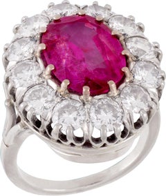 AGL Certified No Heat Oval Cut Burma Ruby and Round Diamond Ring