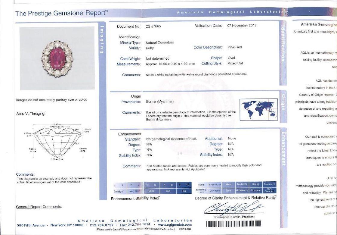 AGL Certified No Heat Oval Cut Burma Ruby and Round Diamond Ring in vendita 1