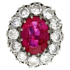 AGL Certified No Heat Oval Cut Burma Ruby and Round Diamond Ring