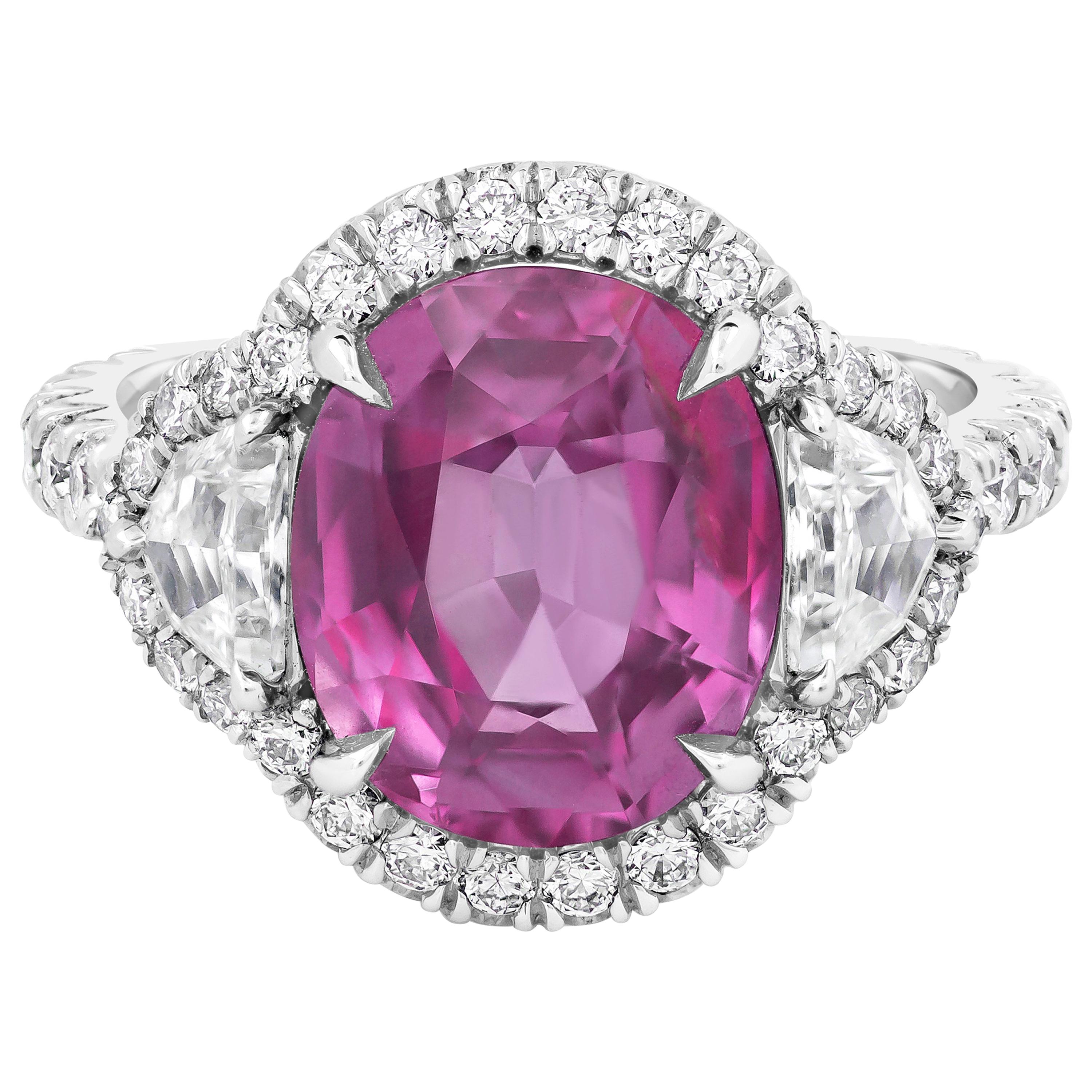 Roman Malakov 5.73 Pink Sapphire and Diamonds Three Stone Engagement Ring