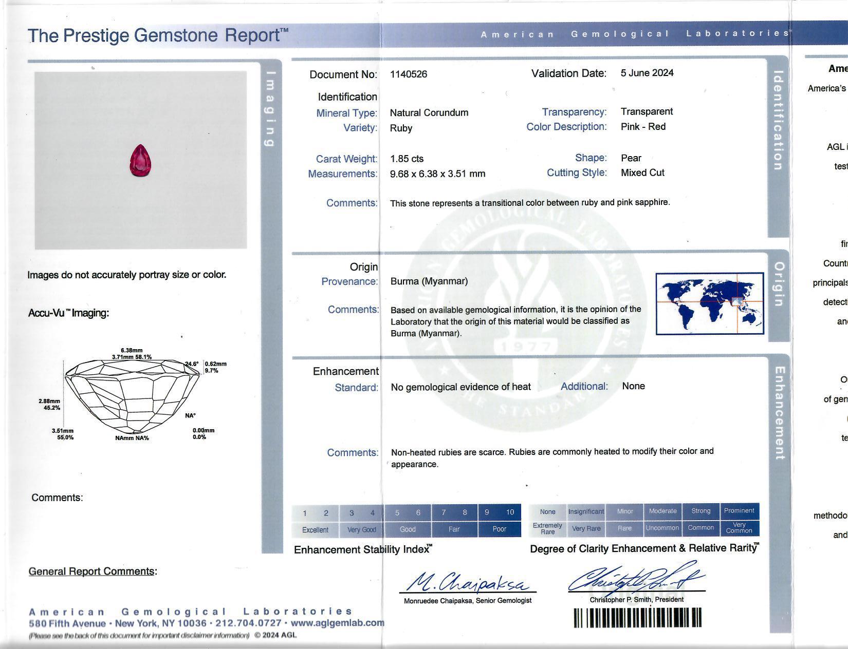 AGL Certified NO HEATED BURMESE Natural Ruby Ring in 18K Yellow Gold (Bague en or jaune certifiée sans chauffage) en vente 6