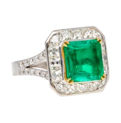 AGL Certified No Oil 2.54 Carat Colombian Emerald & Old French Cut Diamond Ring