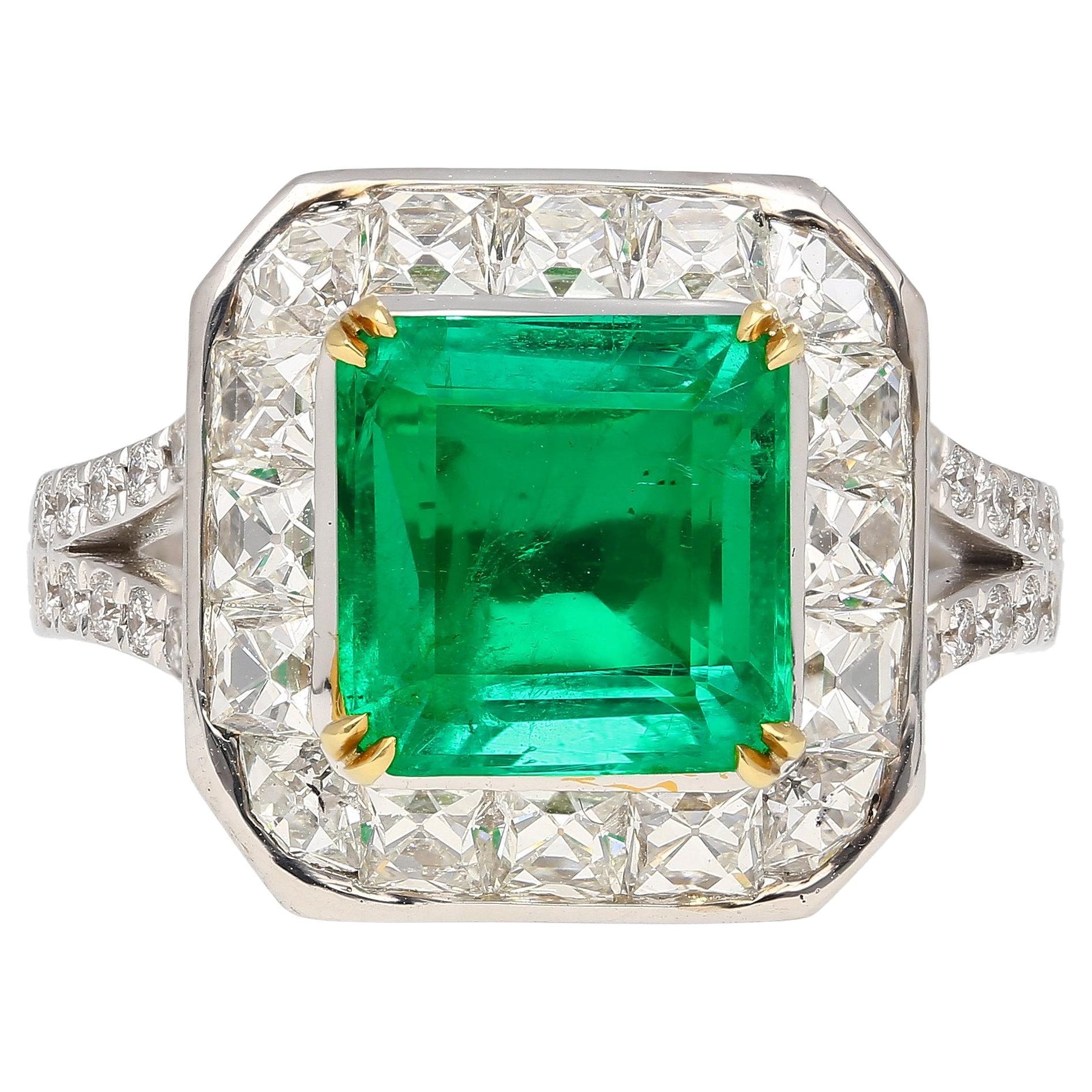 AGL-zertifiziert kein Öl 2,54 Karat kolumbianischen Smaragd & alten Französisch Cut Diamond Ring