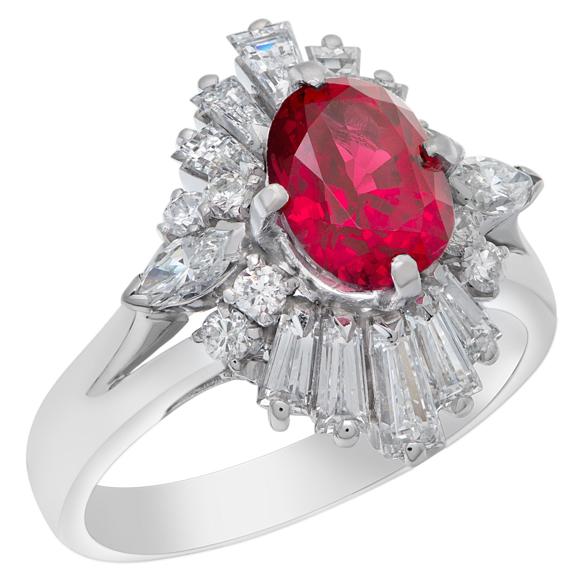 Oval Cut AGL Certified Oval 1.81 Carat Center Ruby Ring in Platinum For Sale