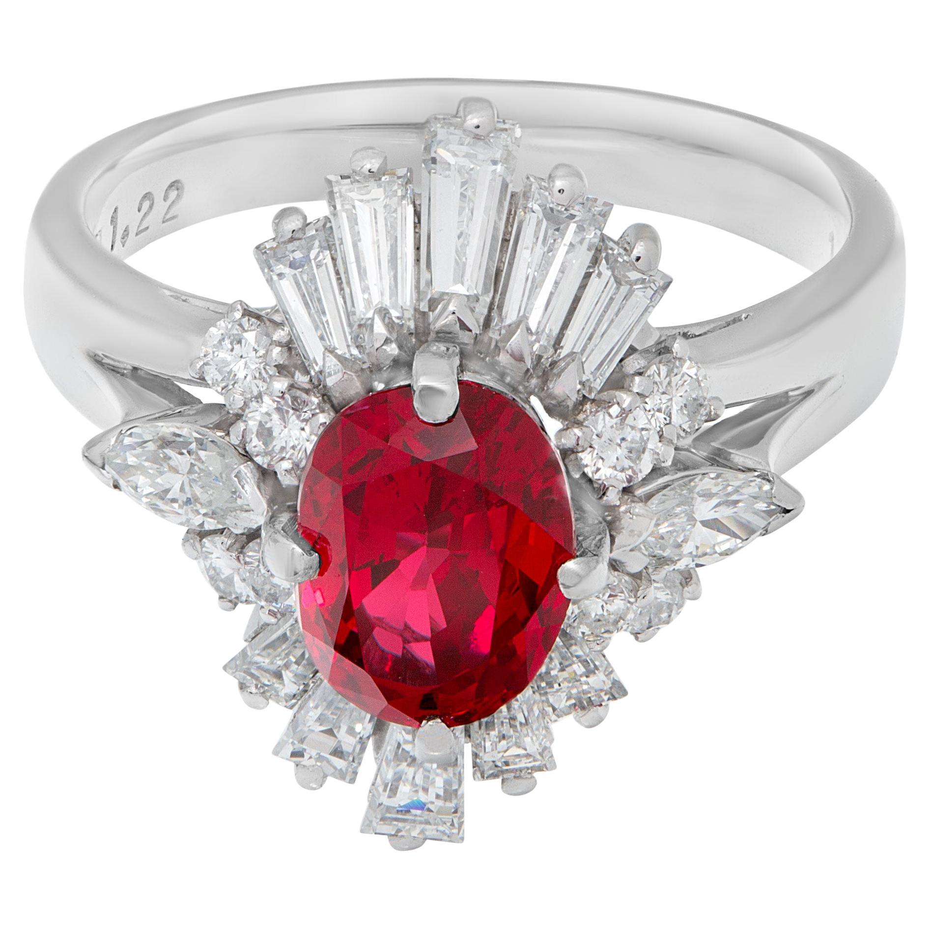 AGL Certified Oval 1.81 Carat Center Ruby Ring in Platinum For Sale