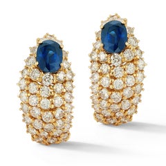 AGL Certified Oval Cut Sapphire & Diamond Gold Earrings