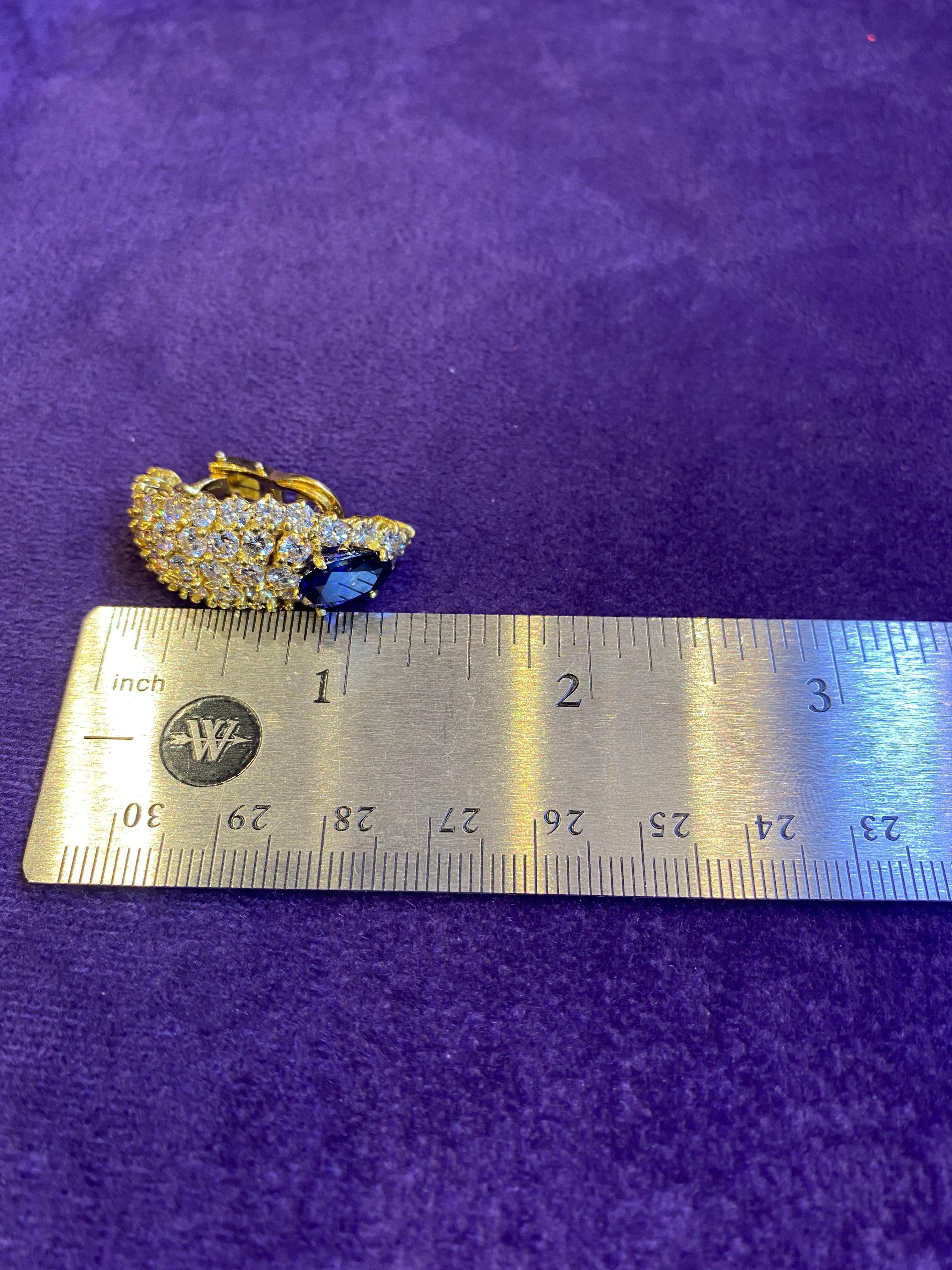 AGL Certified Oval Cut Sapphire & Diamond Gold Earrings For Sale 2