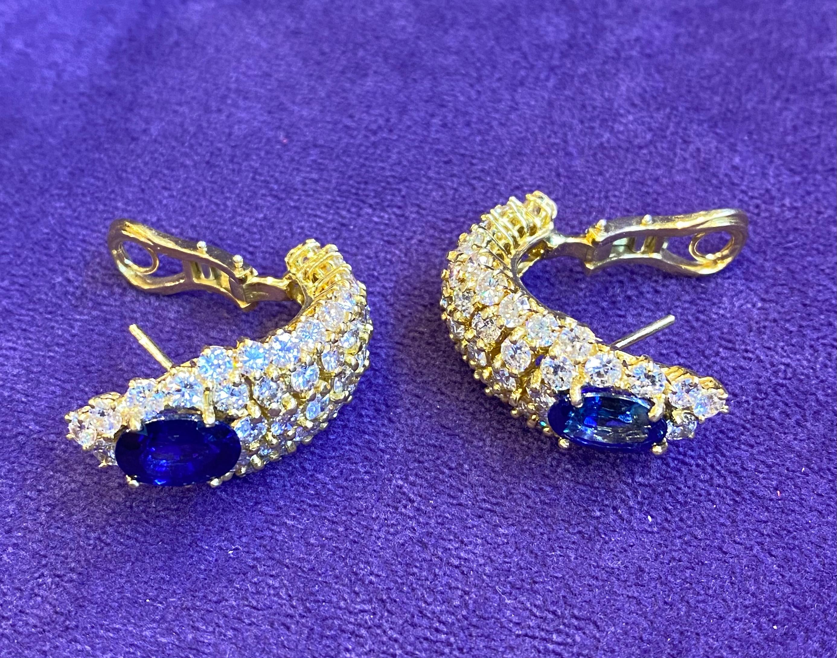 AGL Certified Oval Cut Sapphire & Diamond Gold Earrings For Sale 4