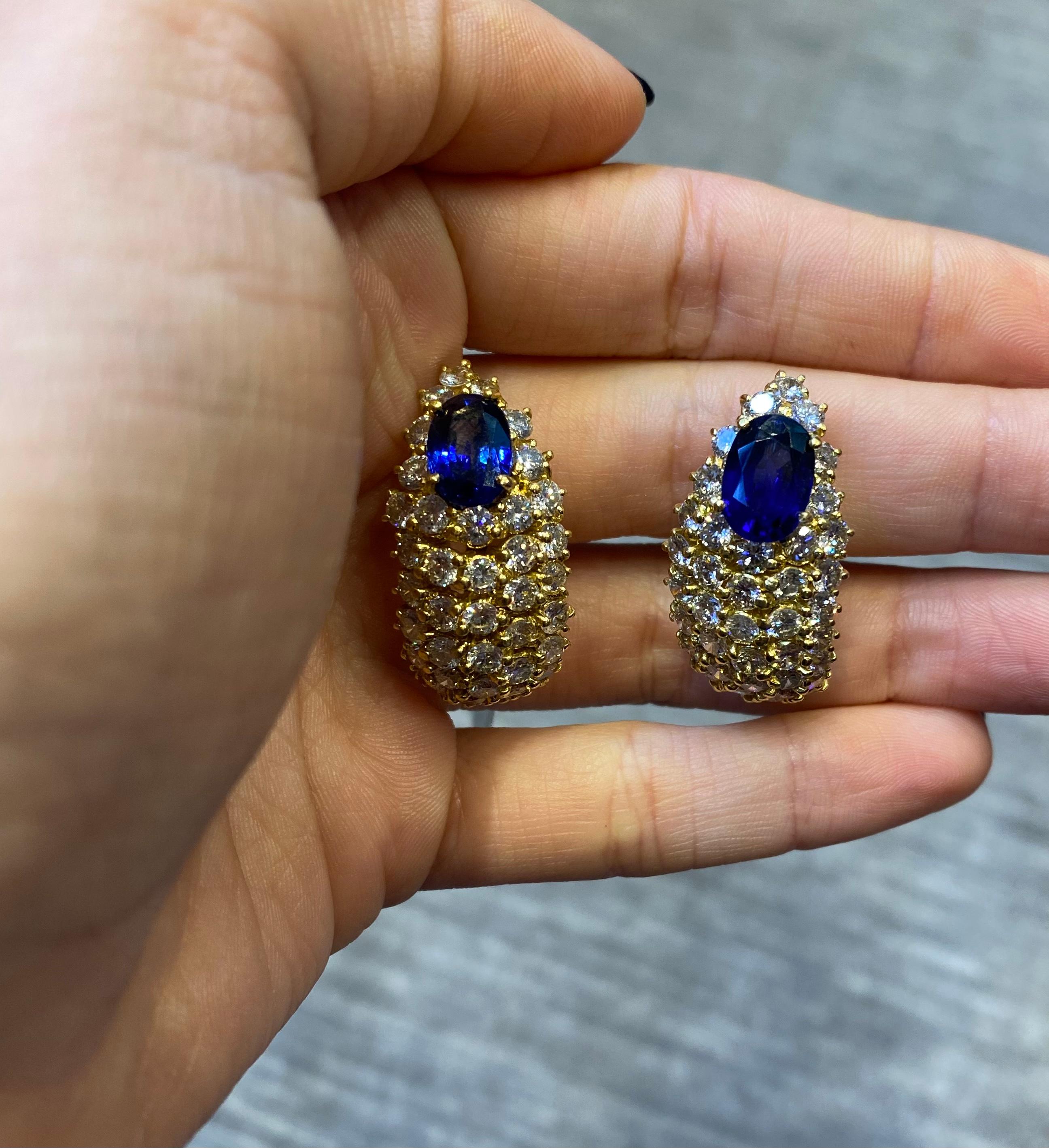 AGL Certified Oval Cut Sapphire & Diamond Gold Earrings For Sale 5