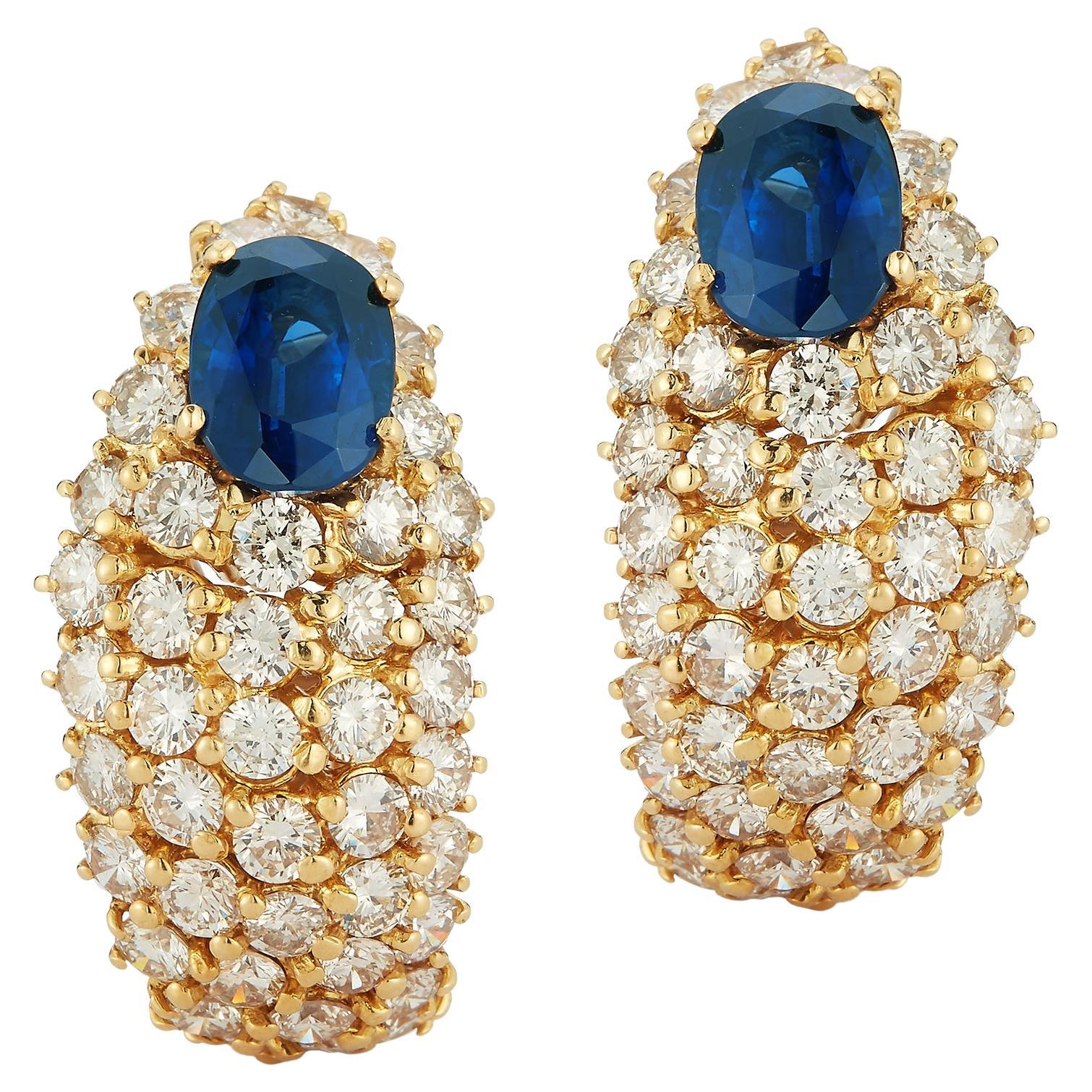 Boucles d'oreilles en or avec saphirs de taille ovale et diamants certifiés AGL