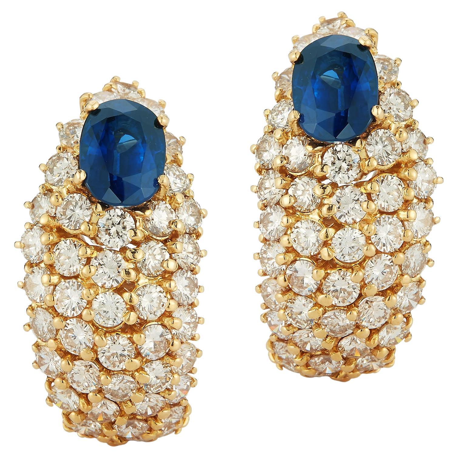 Pendientes de oro con zafiro y diamantes de talla oval certificada AGL