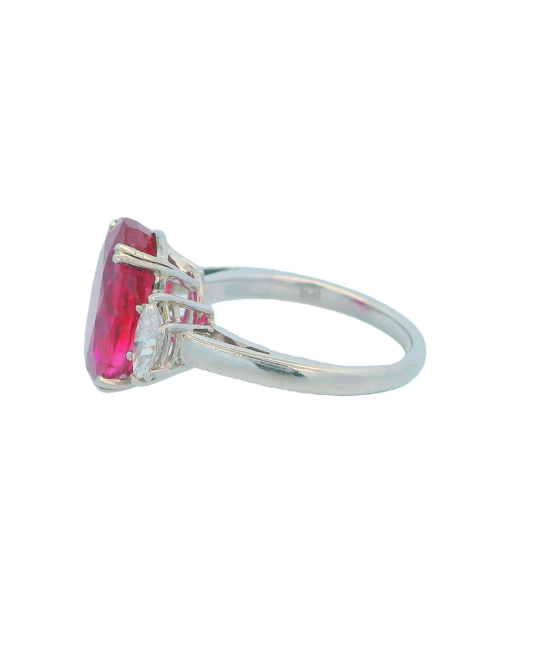 Cushion Cut AGL Certified Oval Ruby 7.25Ct with Diamonds Ring For Sale