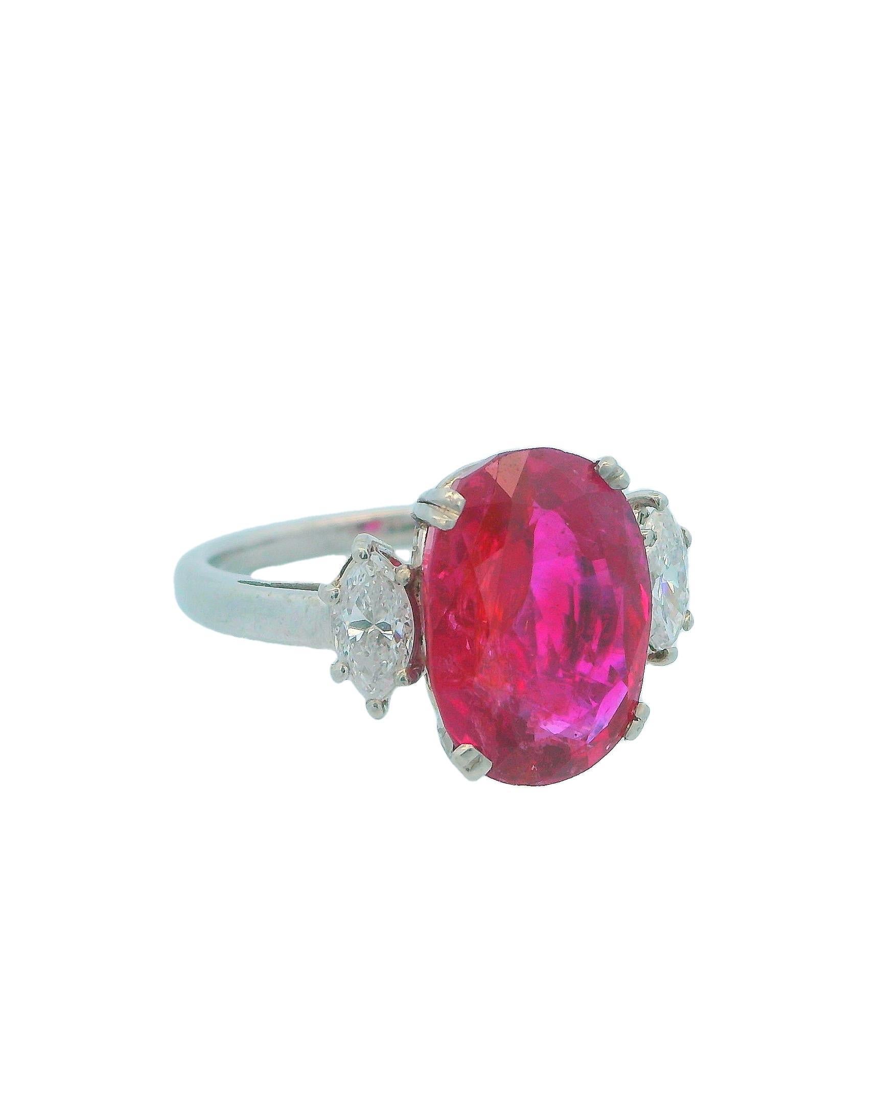 AGL Certified Oval Ruby 7.25Ct with Diamonds Ring For Sale 2