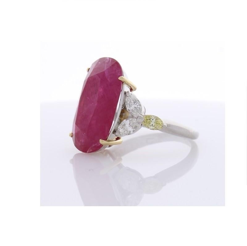Contemporary AGL Certified 12.22 Carat Oval Ruby and Marquise Diamond Cocktail Ring  For Sale