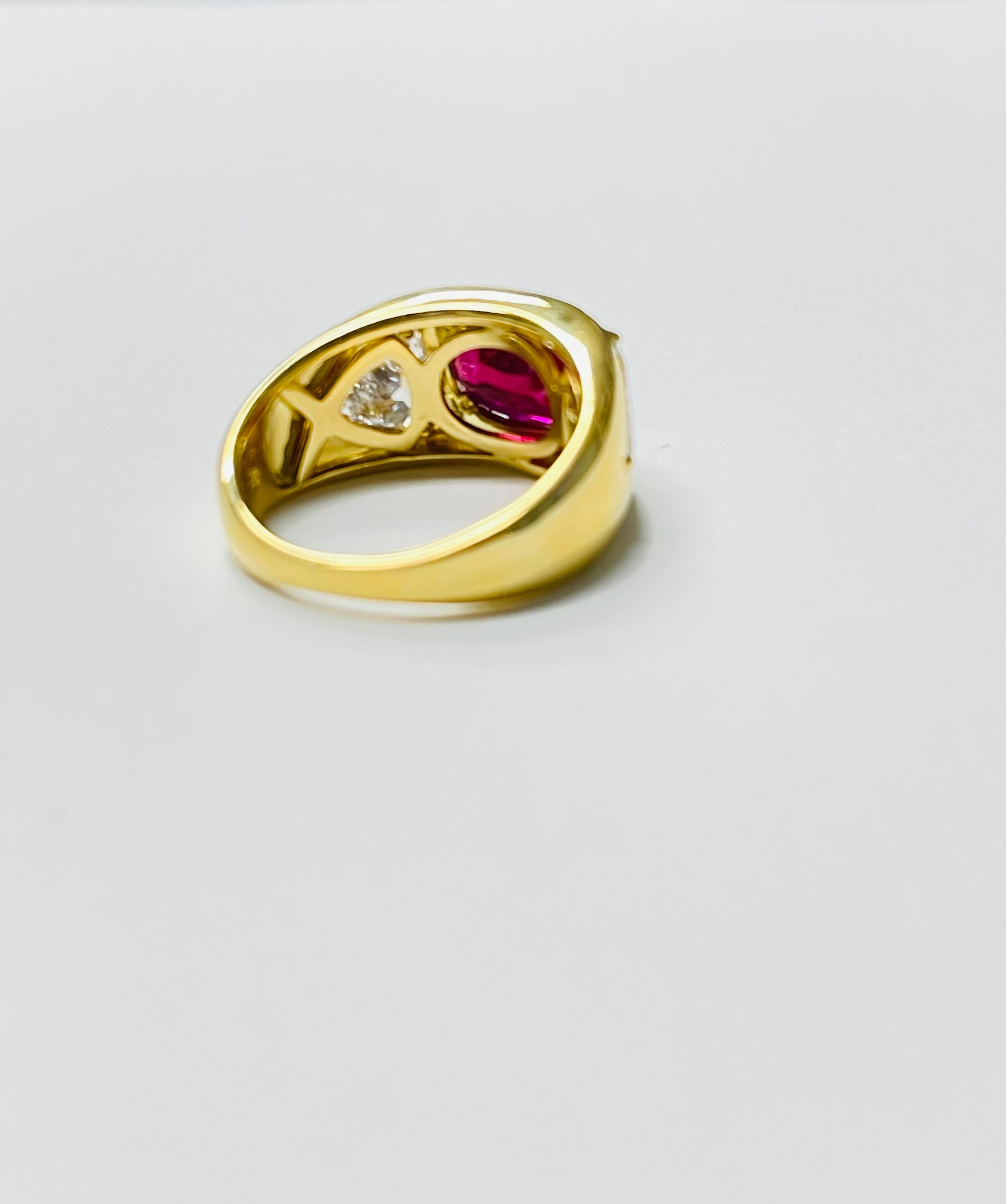 AGL Certified Oval Ruby and Trillion Diamond Engagement Ring in 18K Yellow Gold For Sale 4