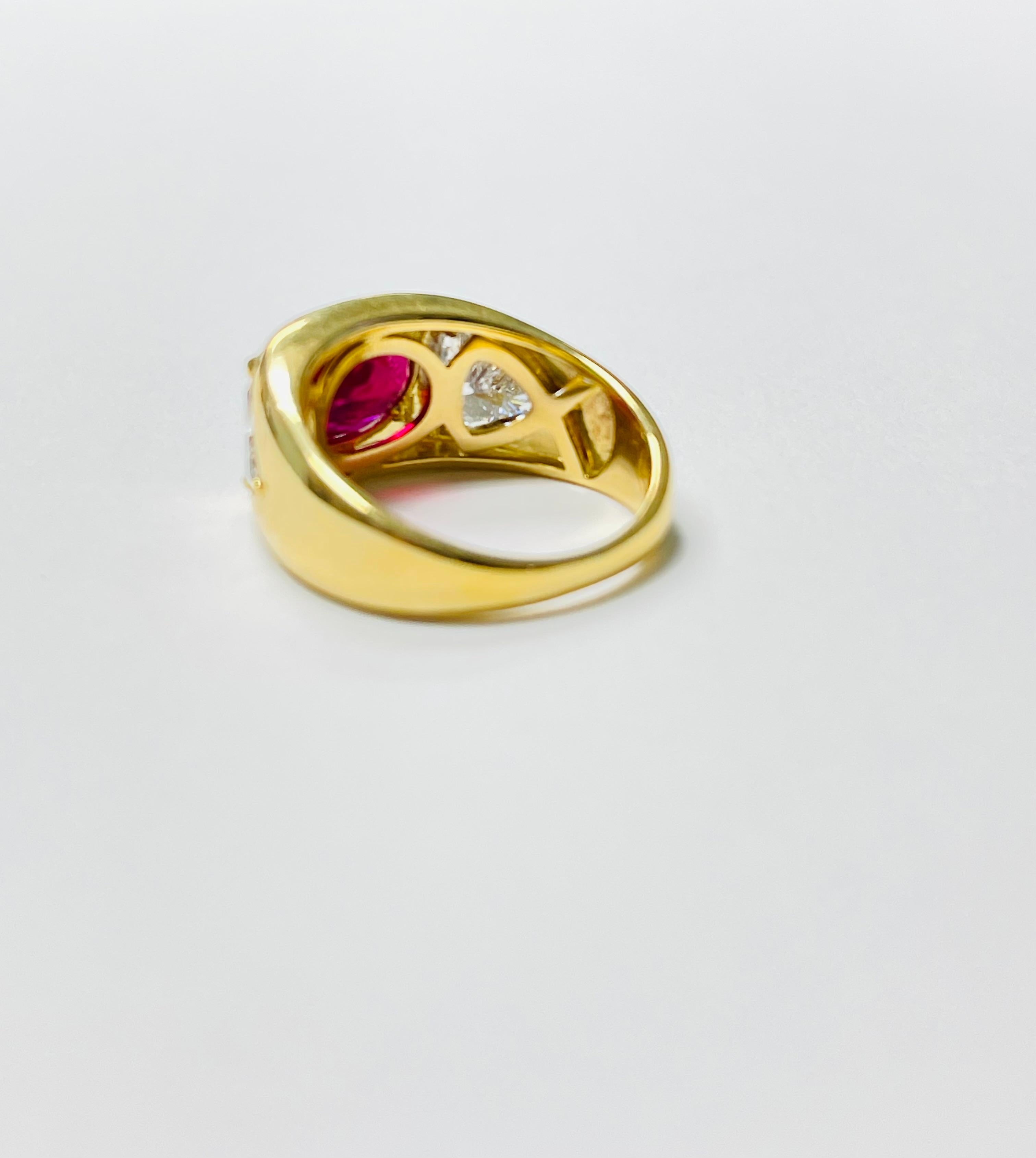 AGL Certified Oval Ruby and Trillion Diamond Engagement Ring in 18K Yellow Gold For Sale 5