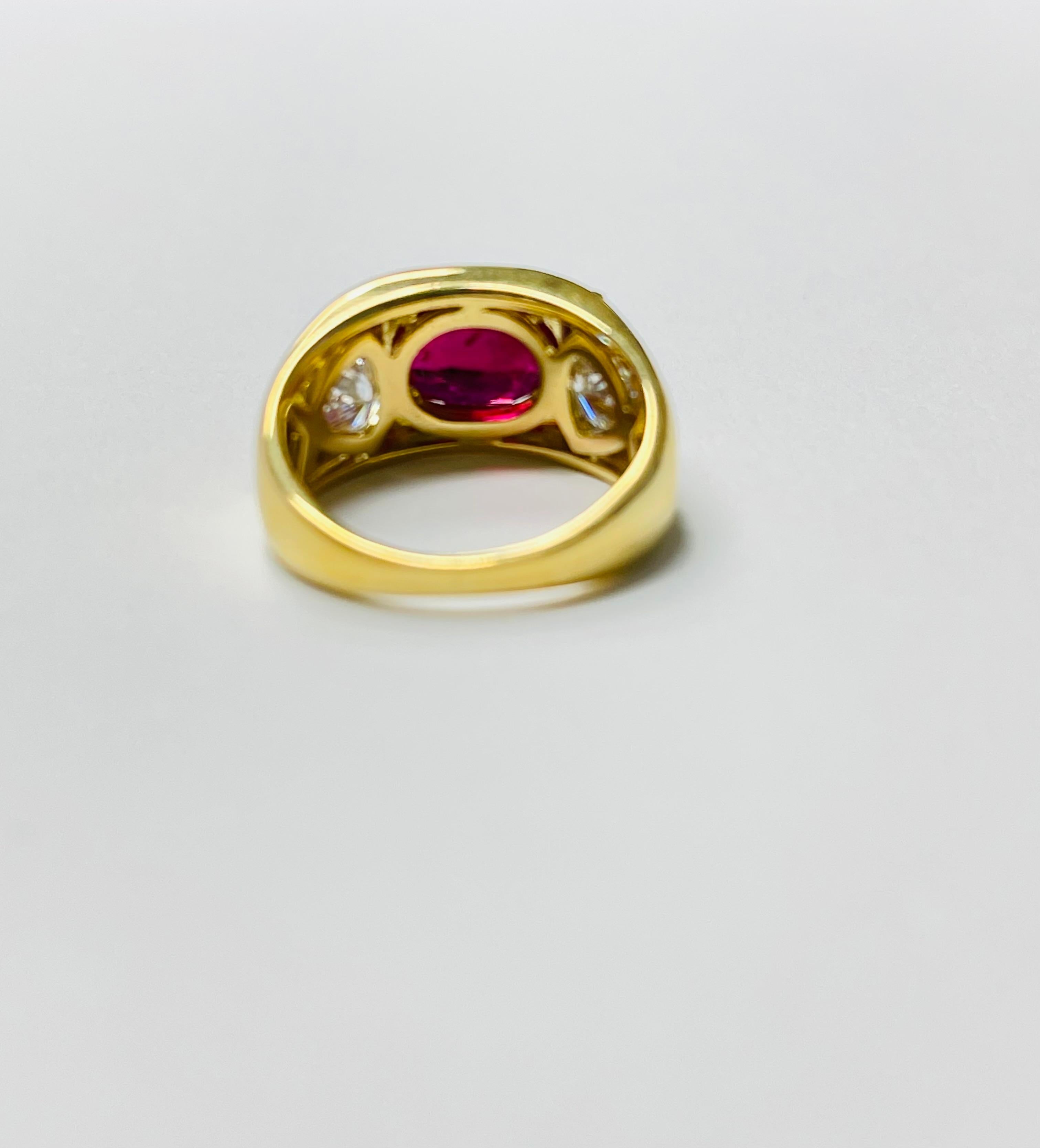 AGL Certified Oval Ruby and Trillion Diamond Engagement Ring in 18K Yellow Gold For Sale 3
