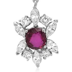 AGL Certified Pair of Platinum, Ruby and Diamond Pendant-Earrings