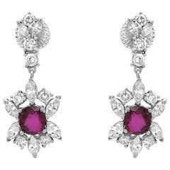 AGL Certified Pair of Platinum, Ruby and Diamond Pendant-Earrings
