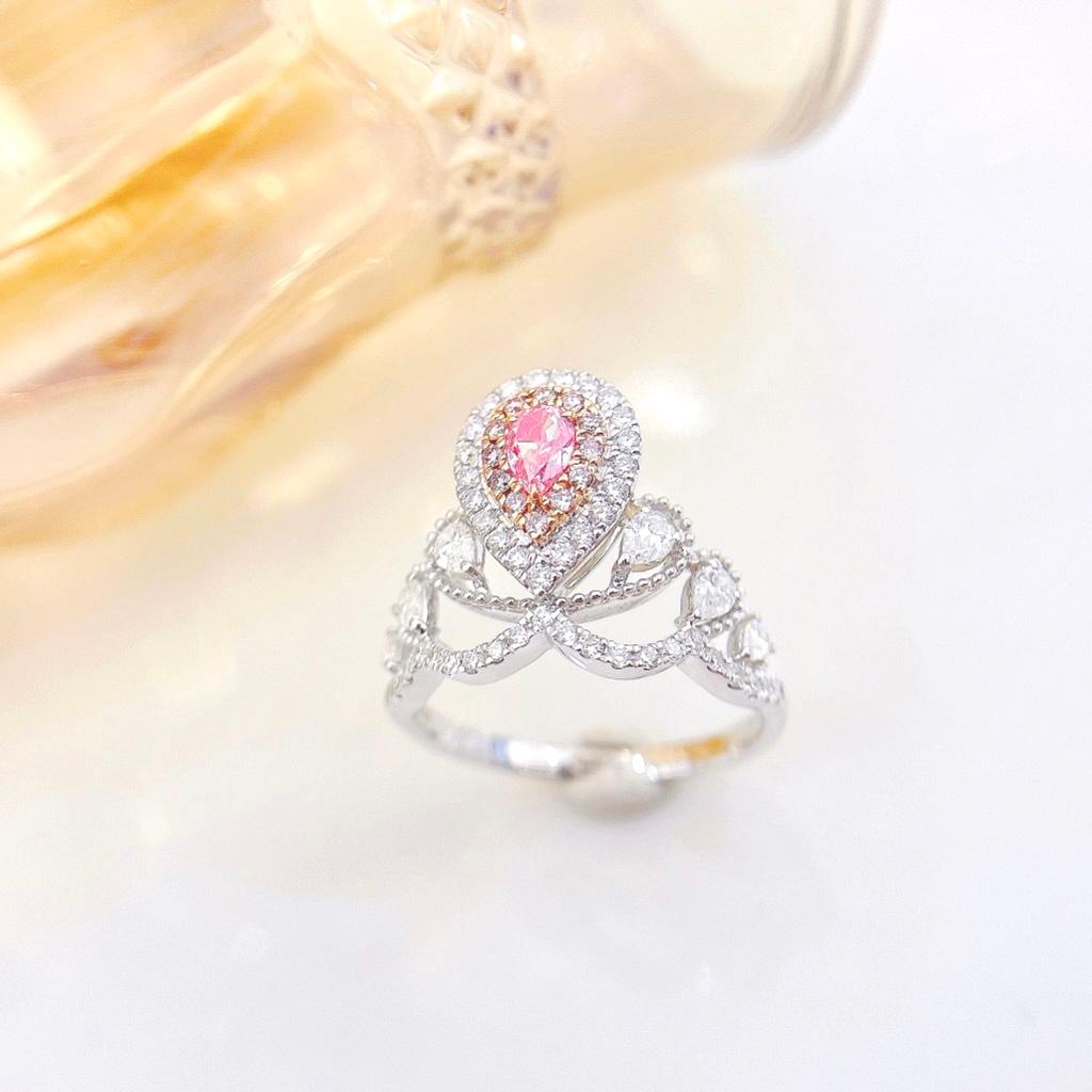 Pear Cut AGL Certified Pear-Cut Pink Diamond 18K White Gold Ring with Diamonds For Sale