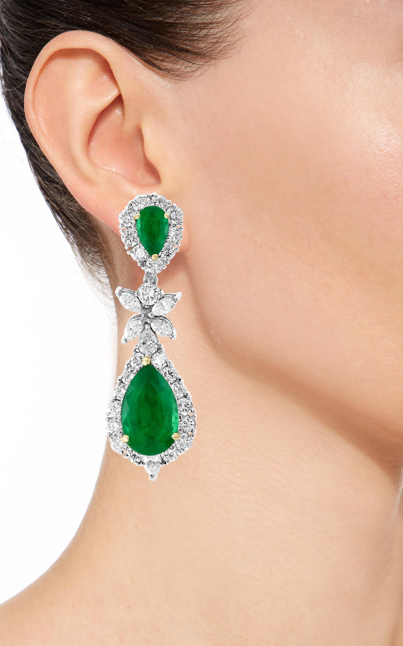 AGL Certified Colombian Emerald & Diamond Necklace & Earring Suite In Platinum For Sale 1