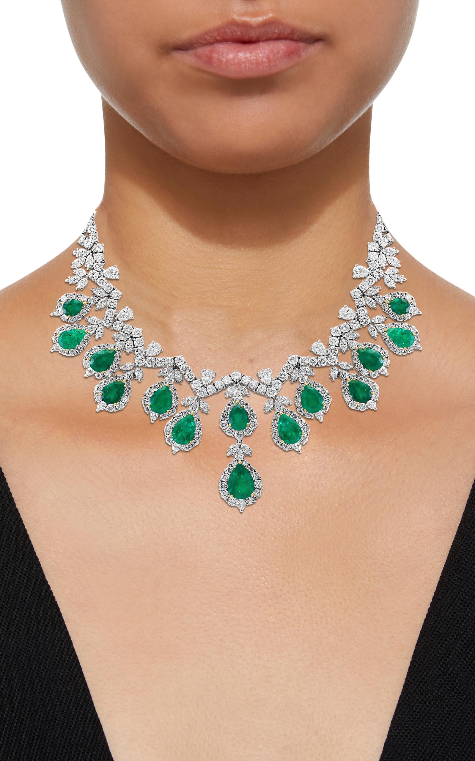 AGL Certified Colombian Emerald & Diamond Necklace & Earring Suite In Platinum For Sale 2