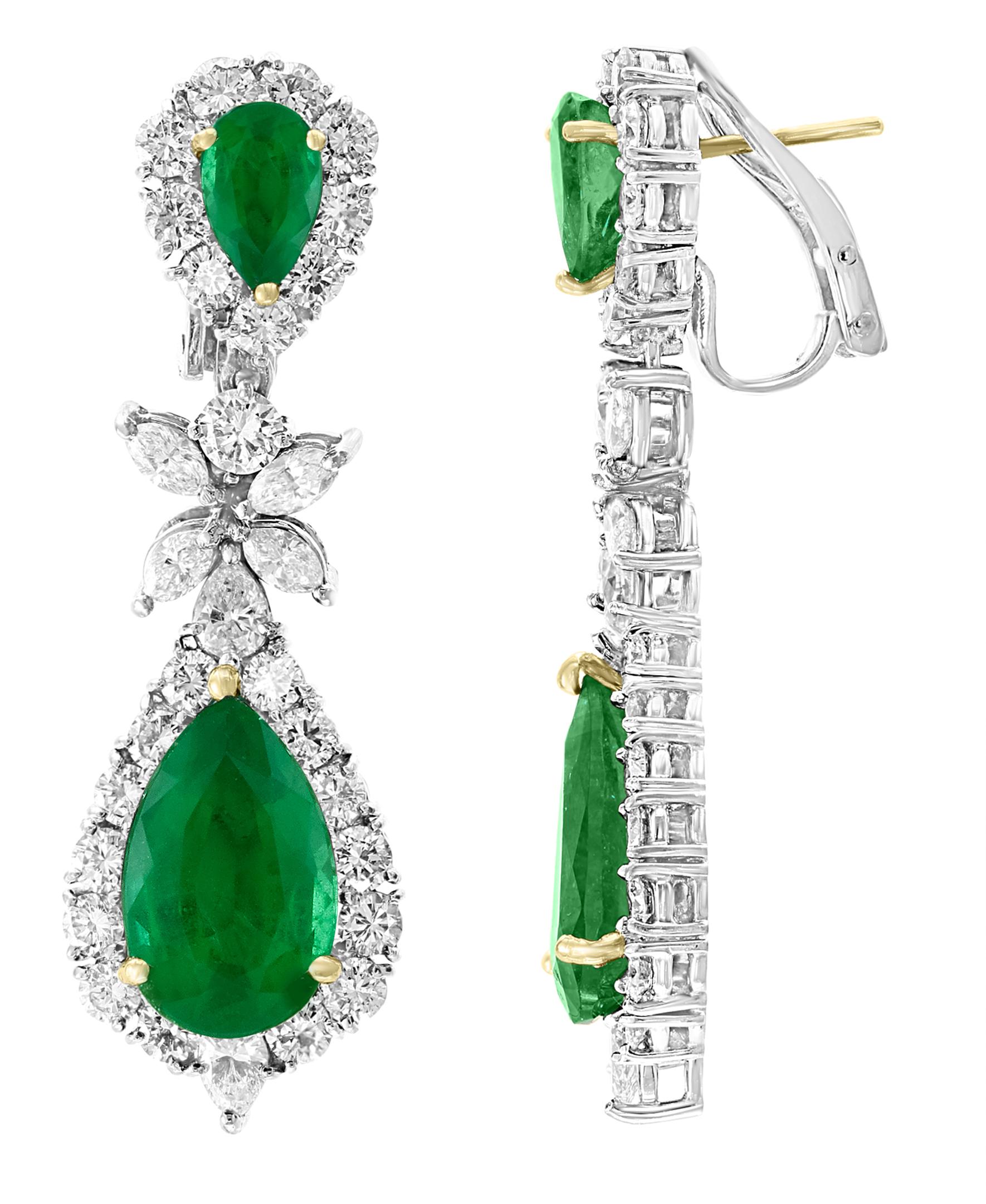 AGL Certified Colombian Emerald & Diamond Necklace & Earring Suite In Platinum For Sale 3