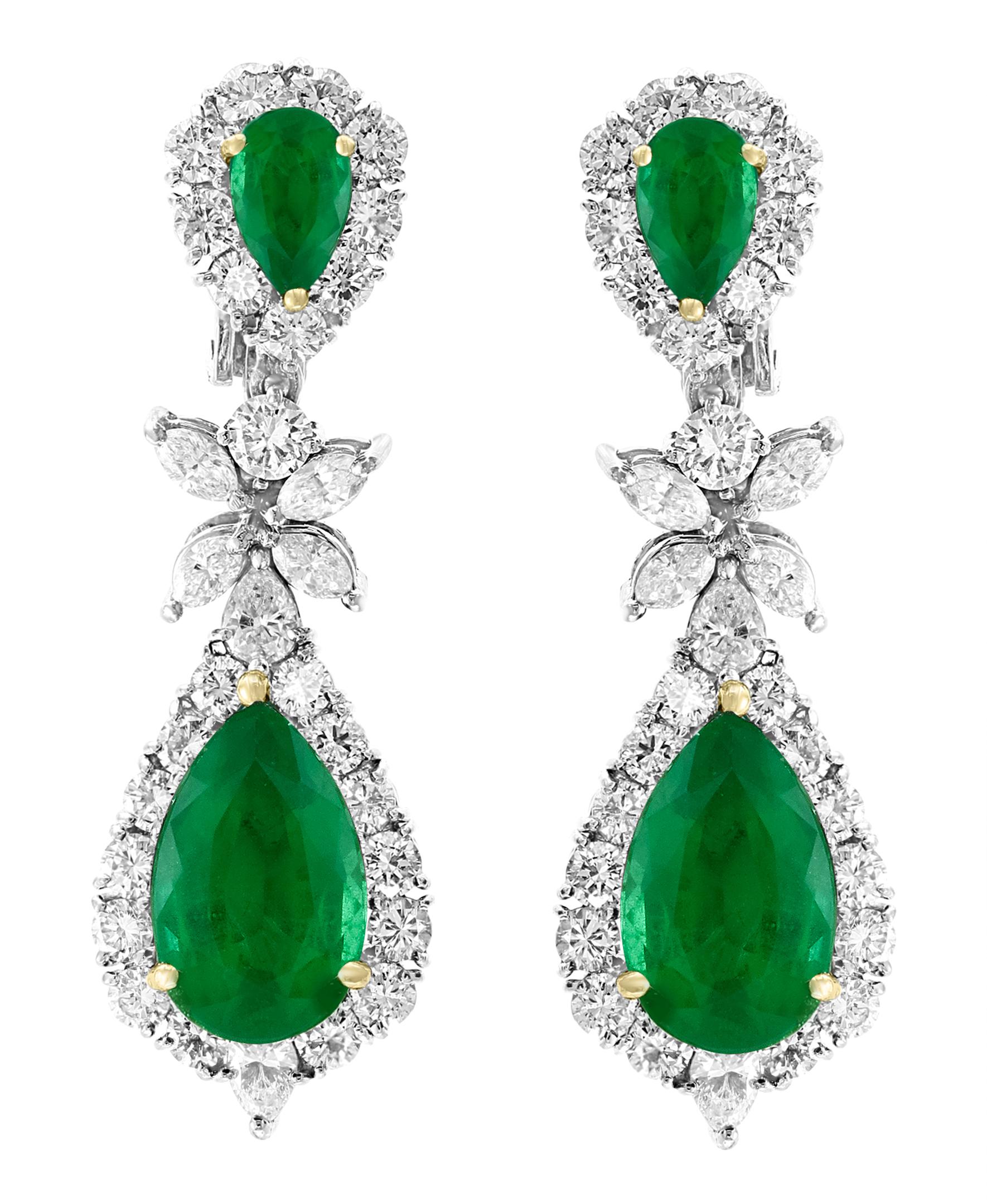AGL Certified Colombian Emerald & Diamond Necklace & Earring Suite In Platinum For Sale 4