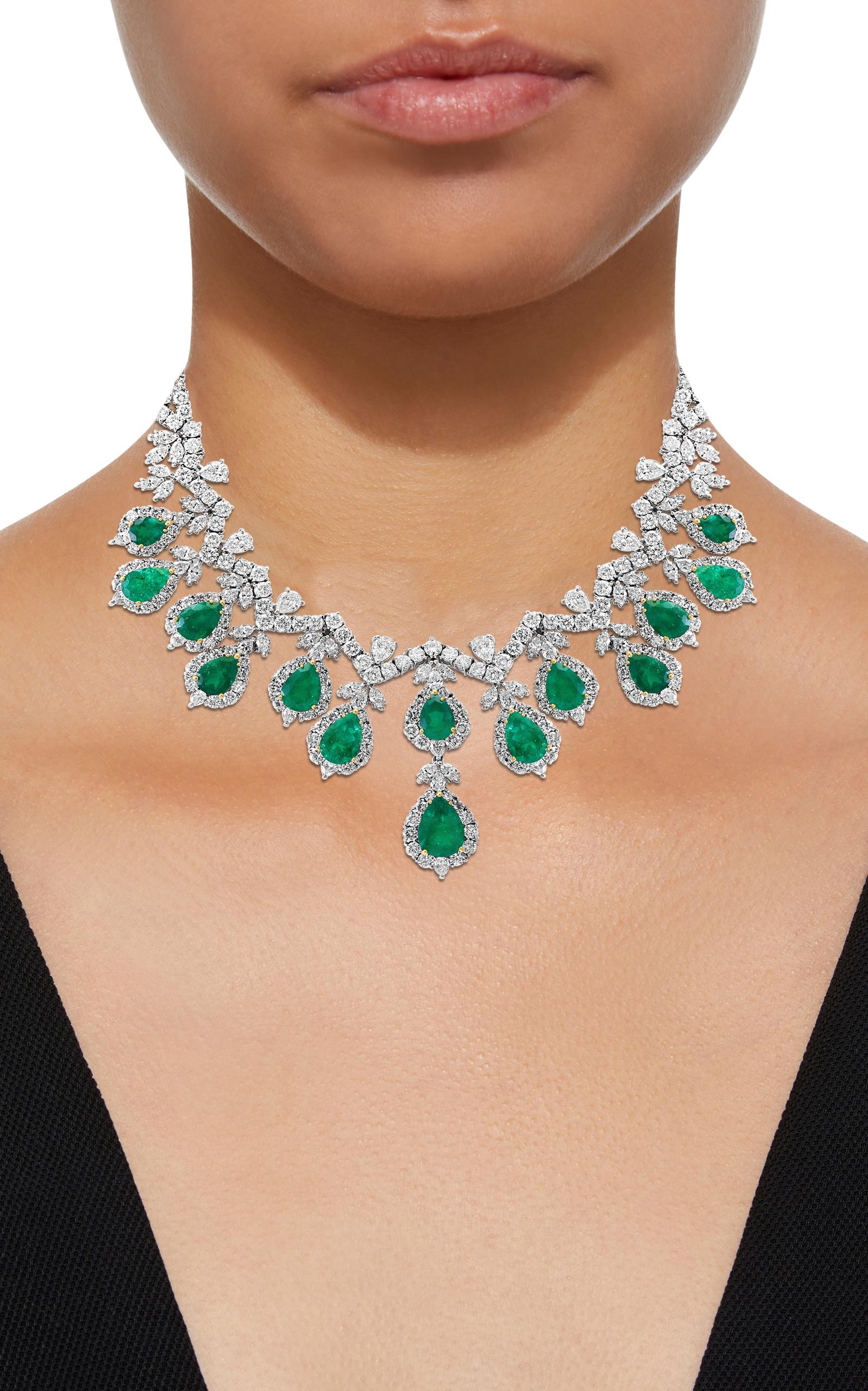 AGL Certified Colombian Emerald & Diamond Necklace & Earring Suite In Platinum For Sale 5