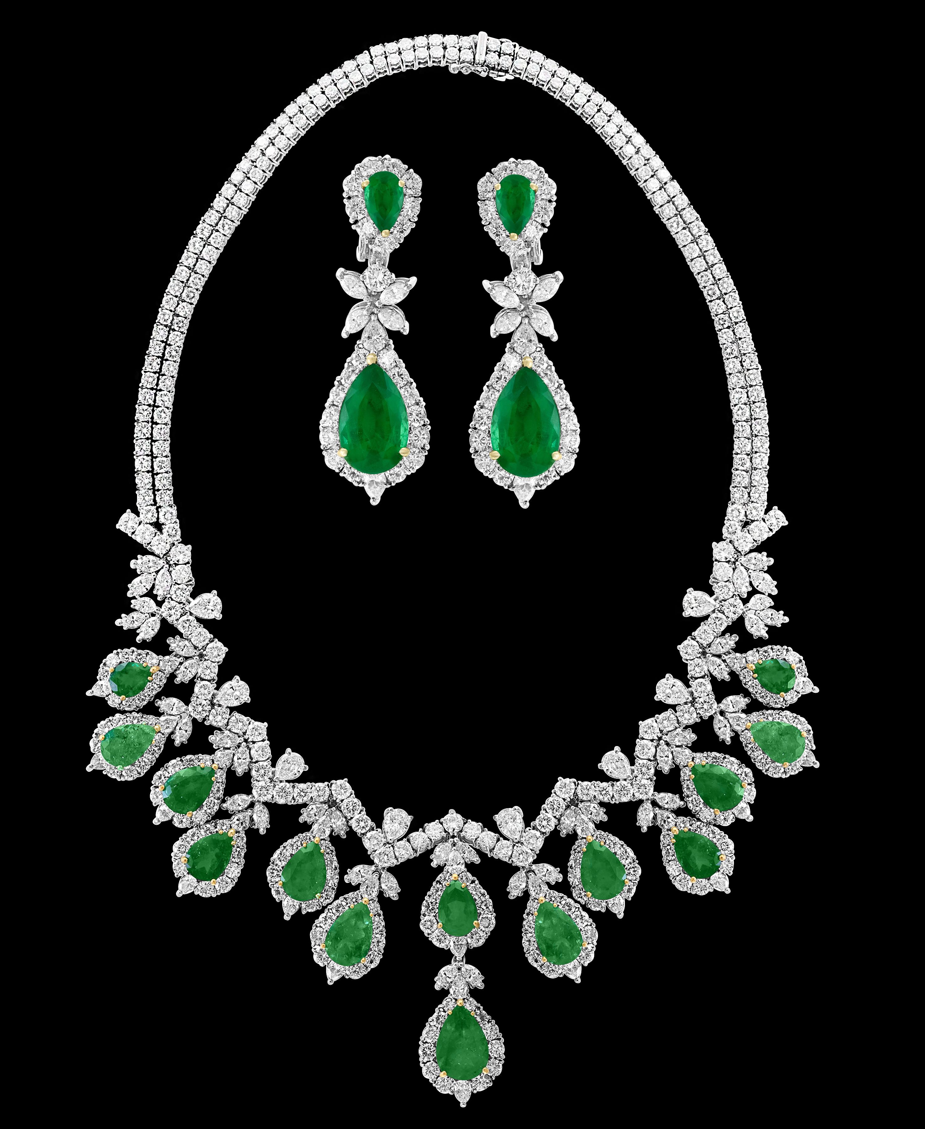 AGL zertifiziert kolumbianischen Smaragd & Diamant Halskette & Ohrring Suite in Platin (Tropfenschliff) im Angebot