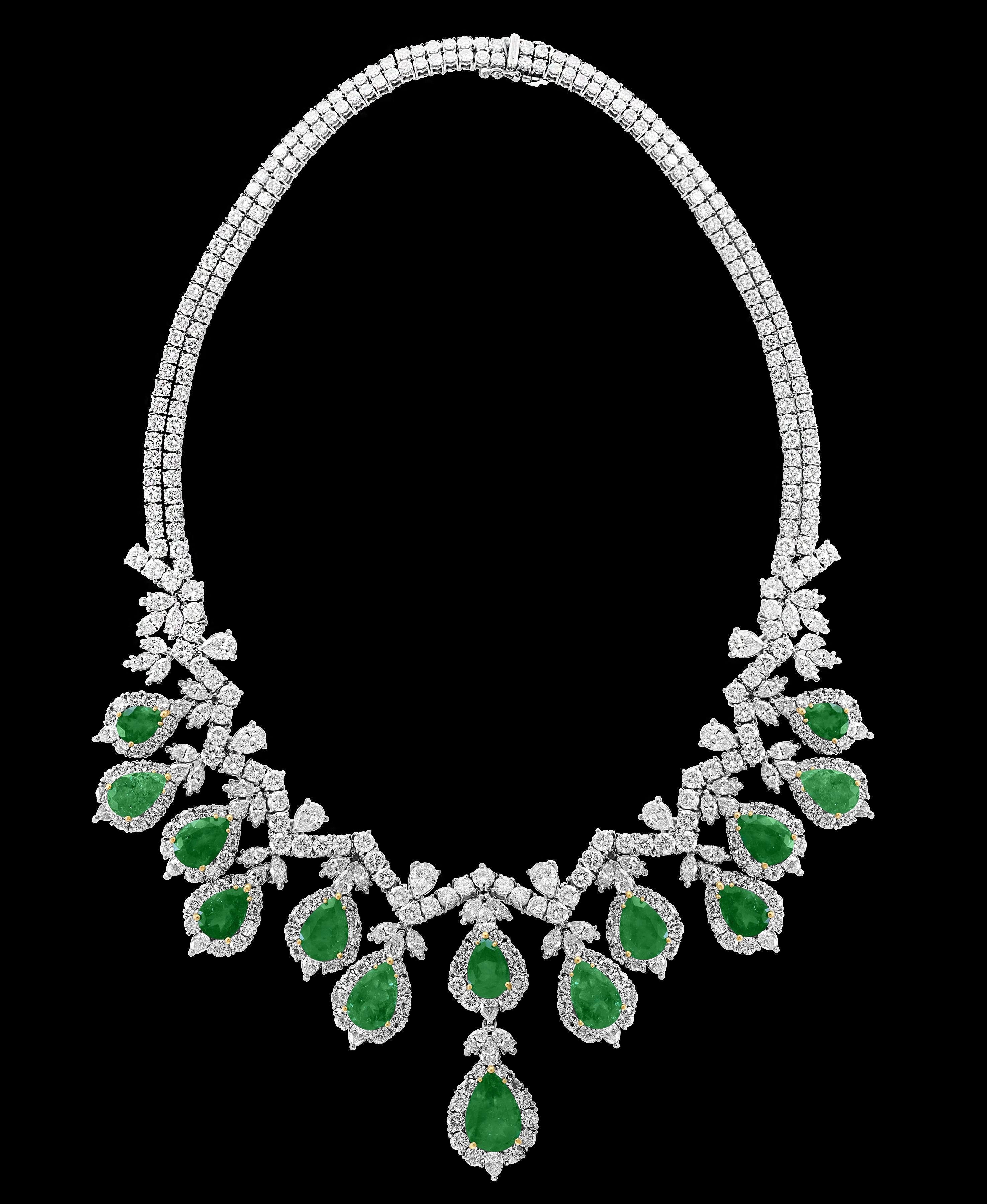 Women's AGL Certified Colombian Emerald & Diamond Necklace & Earring Suite In Platinum For Sale