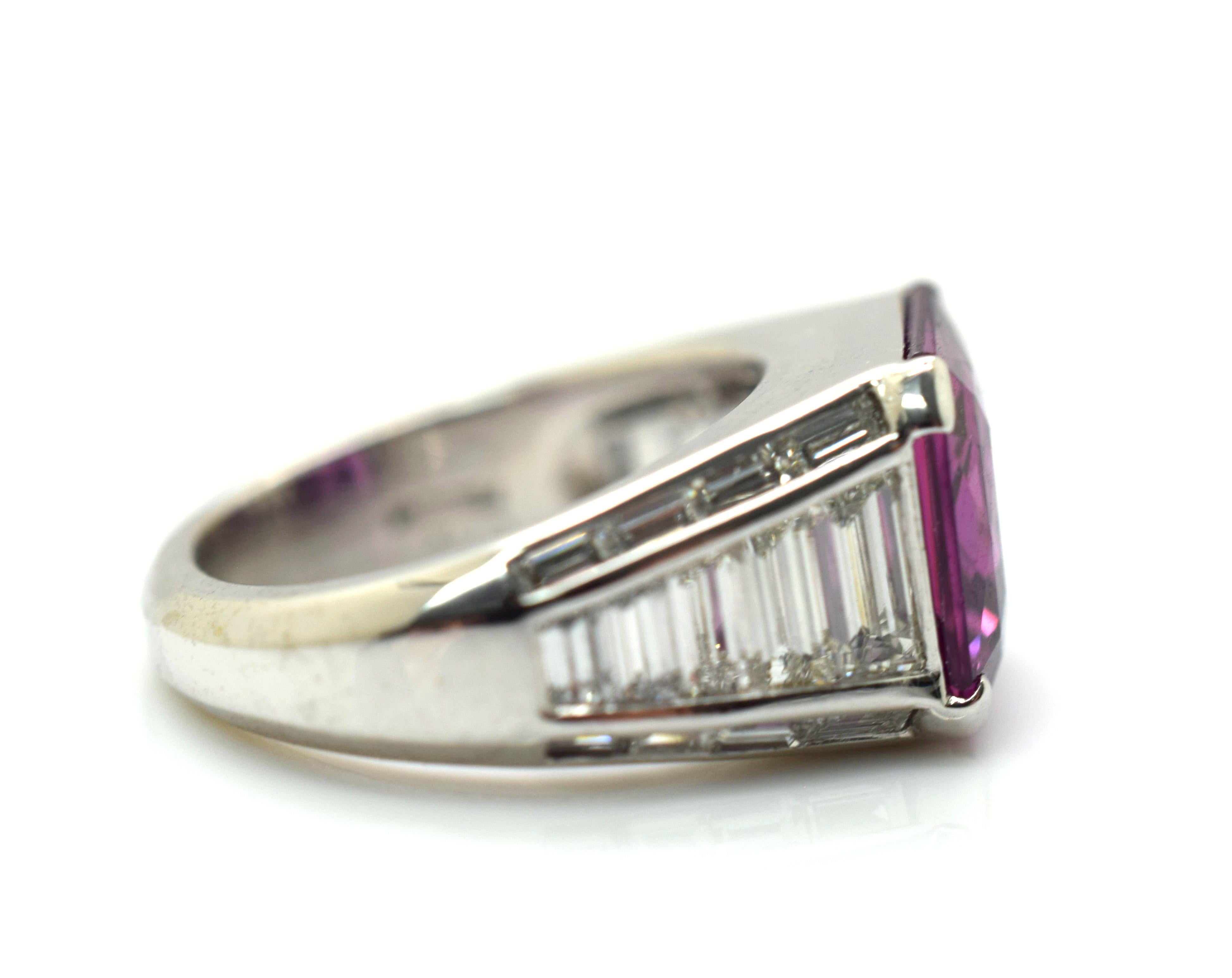 AGL Certified Pink Sapphire 6.59 Carat Pederzani Diamond 18 Karat Ring In Excellent Condition In MIAMI, FL